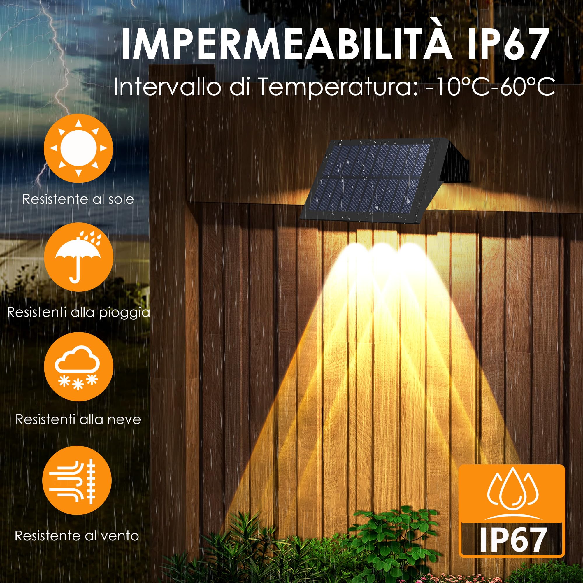 Lampade Solari da Esterno Alto e Basso Luce Solare LED Esterno Bianco Caldo Applique da Esterno Solare Impermeabilità IP67 6 Pezzi per Giardino Recinzione Muro