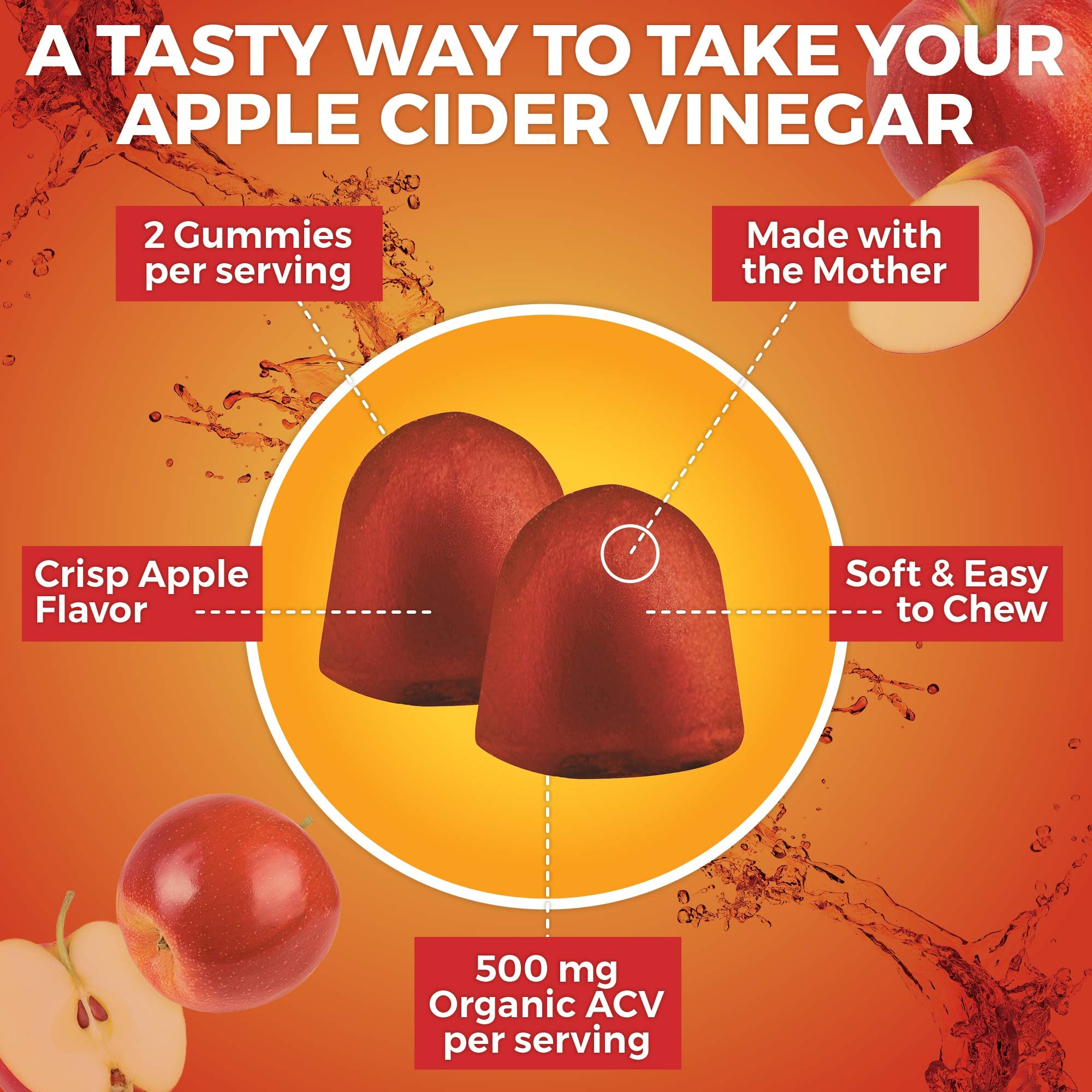 Organic Apple Cider Vinegar Gummies 60 ACV Gummies with The Mother