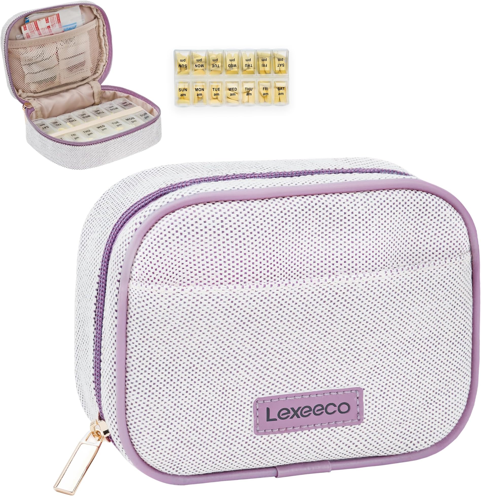Weekly Travel Pill Organizer 2 Times A Day Pill Case for Purse with Removable AM PM 7 Day Pill Box Holder,Cute Medication Organizer Pill Container for Medicine, Vitamin, Supplement (Purple, Medium)
