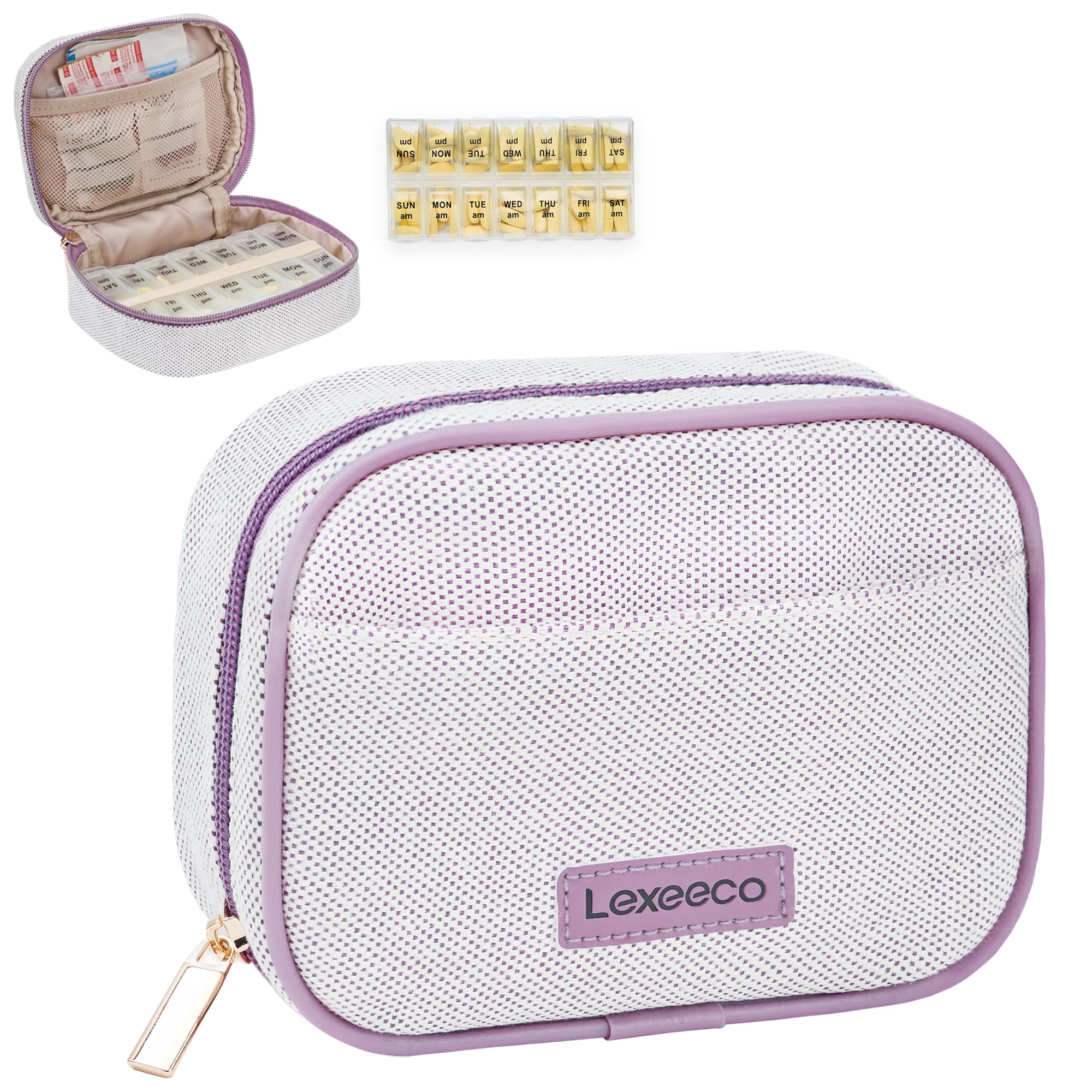 Weekly Travel Pill Organizer 2 Times A Day Pill Case for Purse with Removable AM PM 7 Day Pill Box Holder,Cute Medication Organizer Pill Container for Medicine, Vitamin, Supplement (Purple, Medium)
