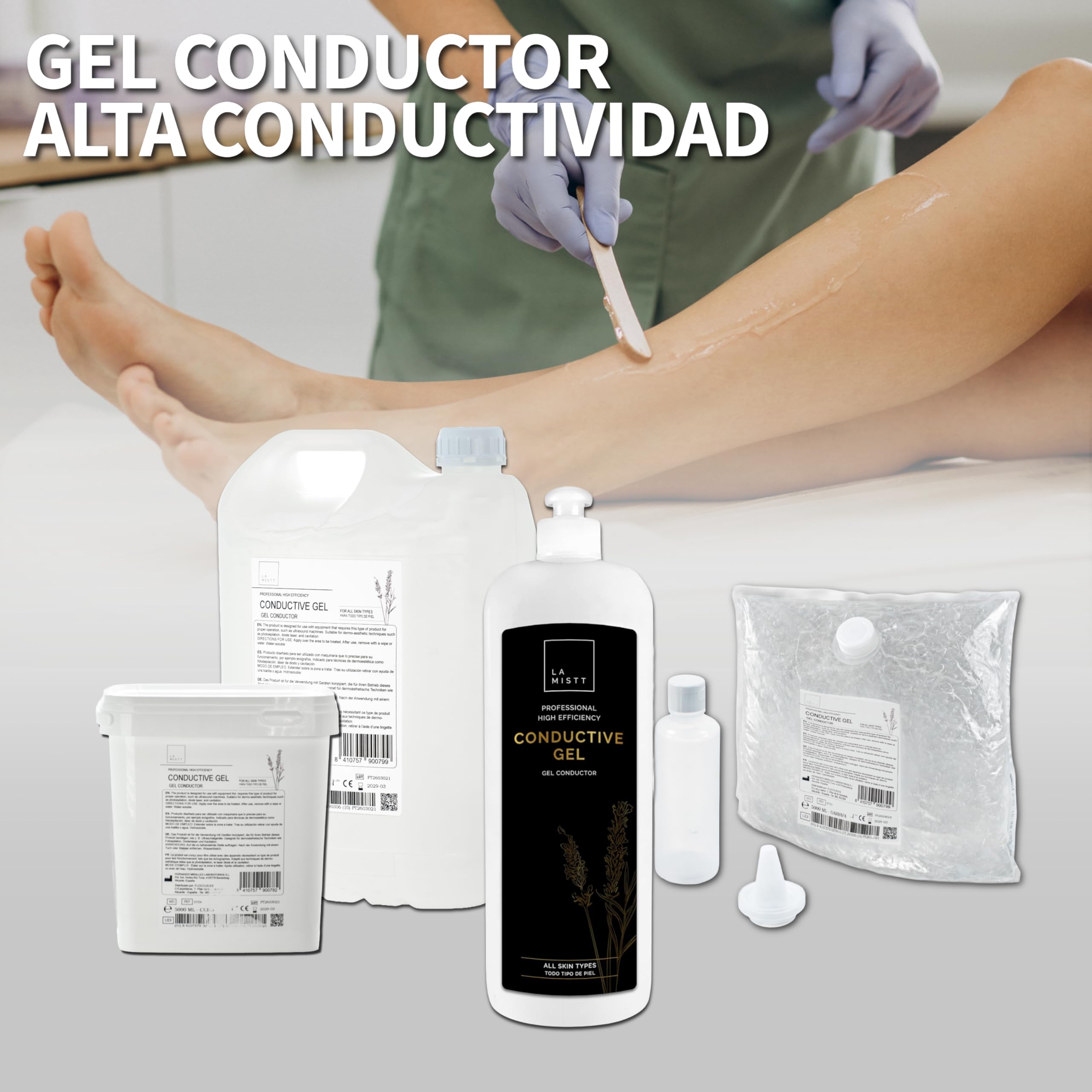 LAMISTT Gel Conductor Ultrasonidos Bolsa 20 Litros + Botella Rellenable 250 ml | Gel Sanitario para Ecografía, Cavitación, Electroestimulación, IPL y Láser | Alta Conductividad | Uso Profesional