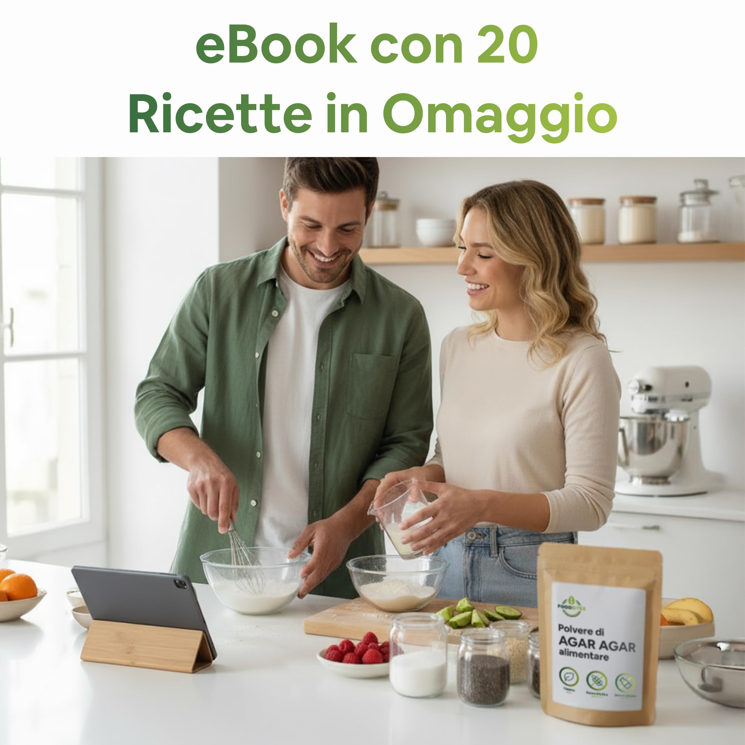 Food Bites Agar Agar Polvere Alimentare 1 Kg per Cucinare - Addensante Alimentare per Dolci, Cucina Molecolare & Mixology - Gelatina Naturale in Polvere 100% di Purezza - eBook OMAGGIO con 20 Ricette
