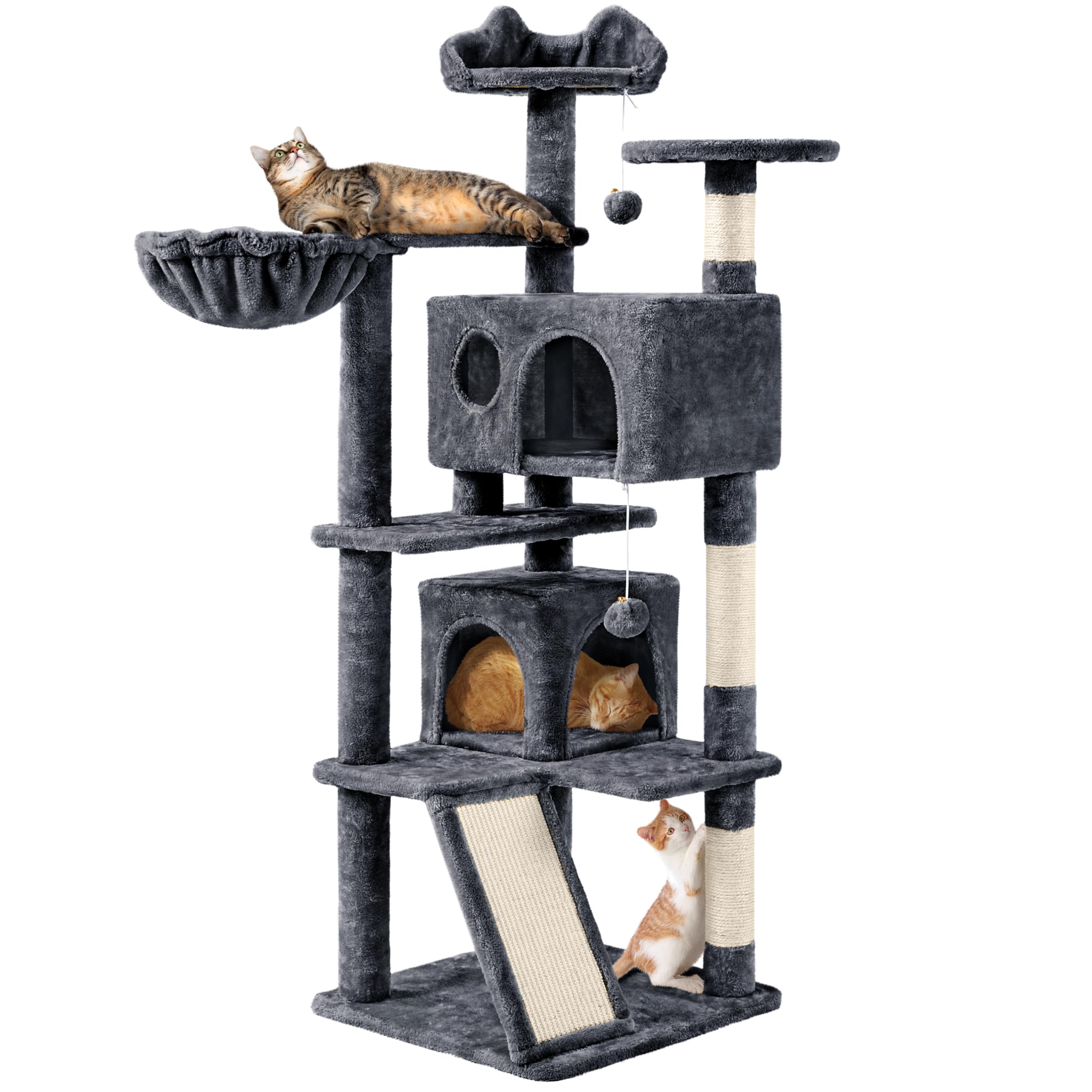 Yaheetech Rascador para Gatos 146cm Árbol para Gatos Medinos Castillo Juego de Gato Gatitos Mascotas, con Alfombra Rascadora Gris Oscuro