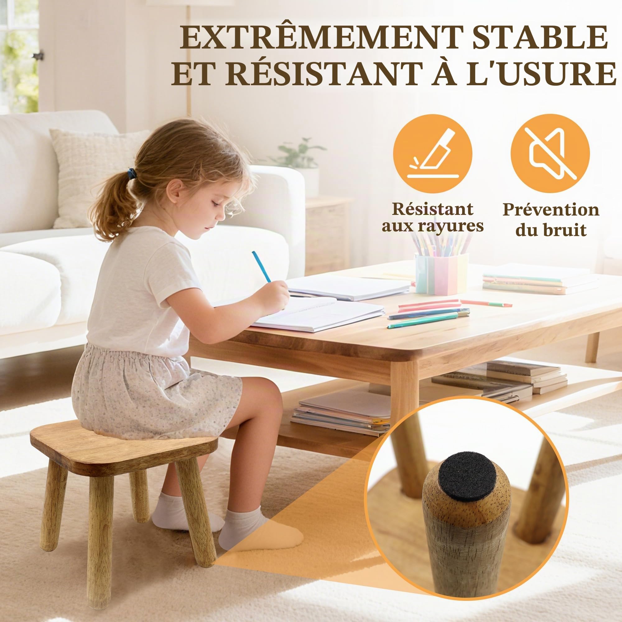 Petit marchepied en bois massif pour adultes, tabouret d'intérieur amovible en bois court pour chambre à coucher, cuisine, salle de bain, support de plantes (1 pièce)