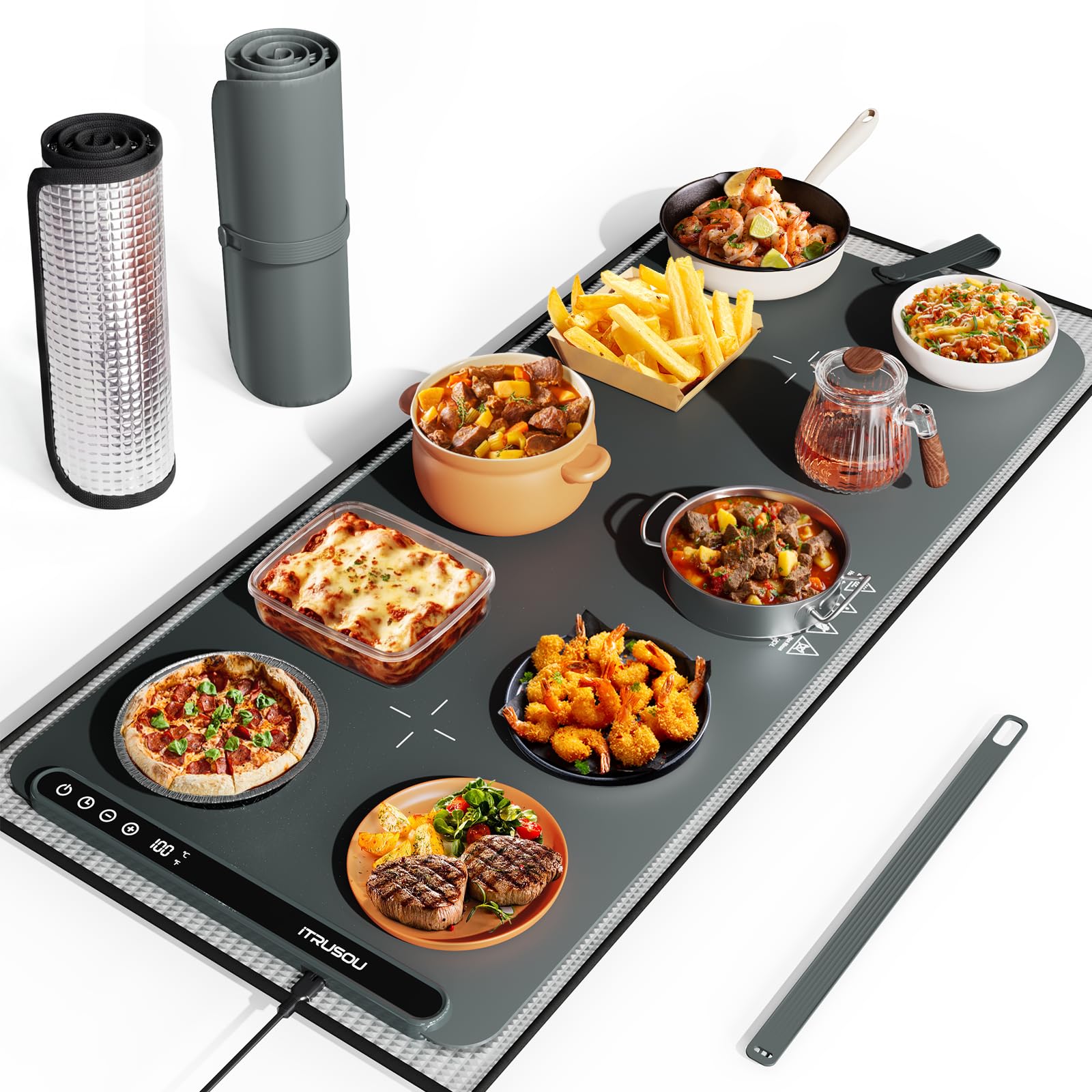 Warming Mat for Food with Heat-Resistant Pad, 44x16'', 99H Timer, °F/°C