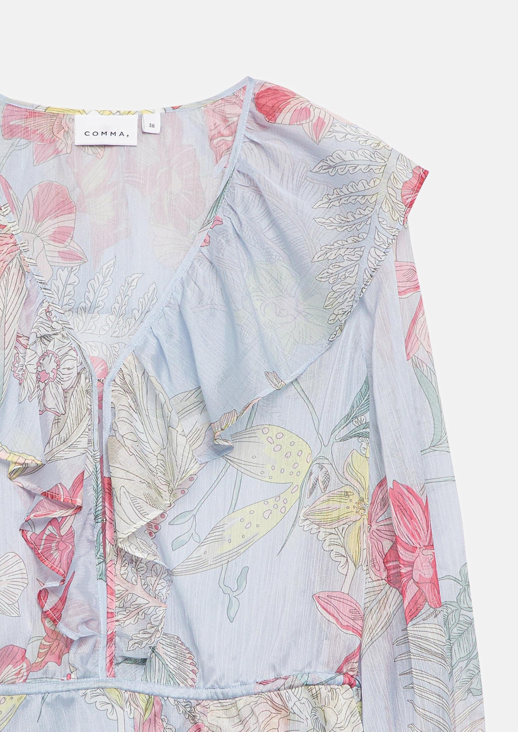 Comma Damen Feminine Chiffonbluse mit Volant-Details Bluse Langarm (1er Pack)