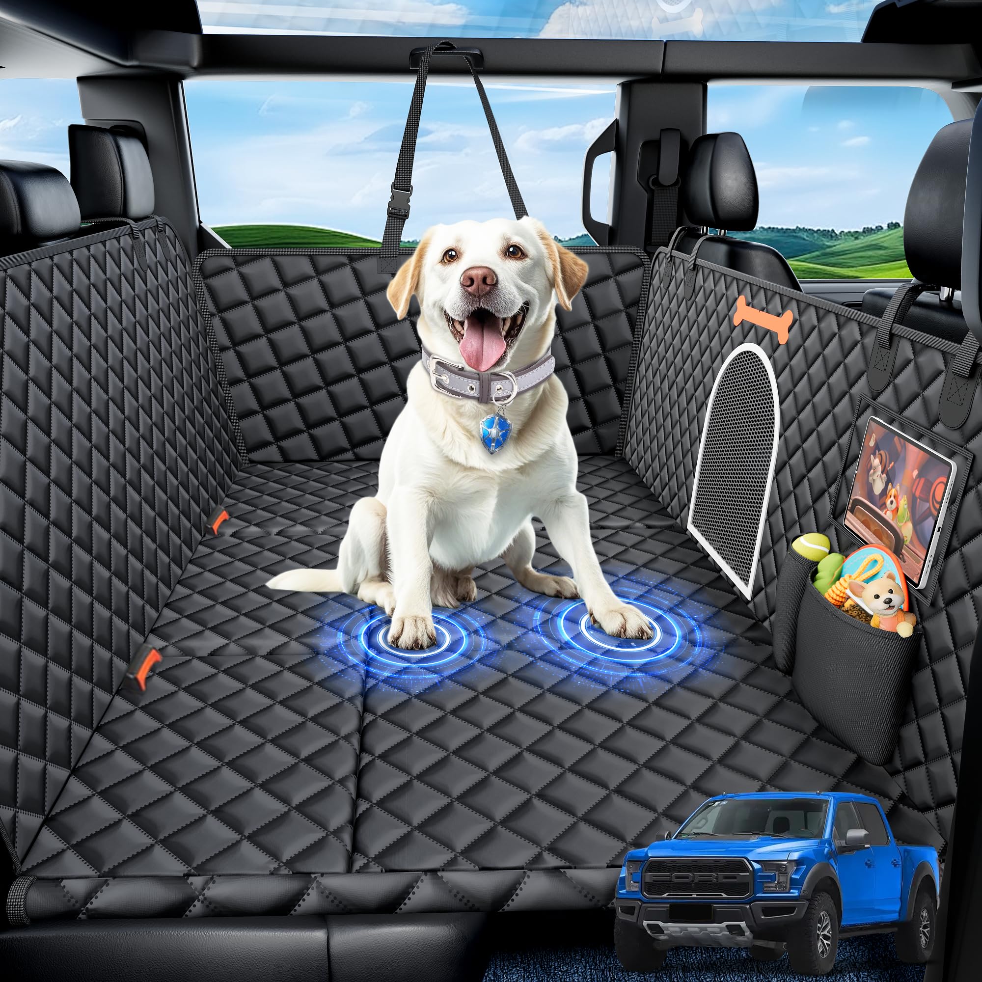 Photo 1 of Bwakd Truck Dog Seat Cover Back Seat with Hard Bottom, 450lb Support Back Seat Extender for Crew Cab Trucks F150 RAM Silverado Tundra, Waterproof Pet Hammock for Dogs, Mesh Window & Storage Pockets