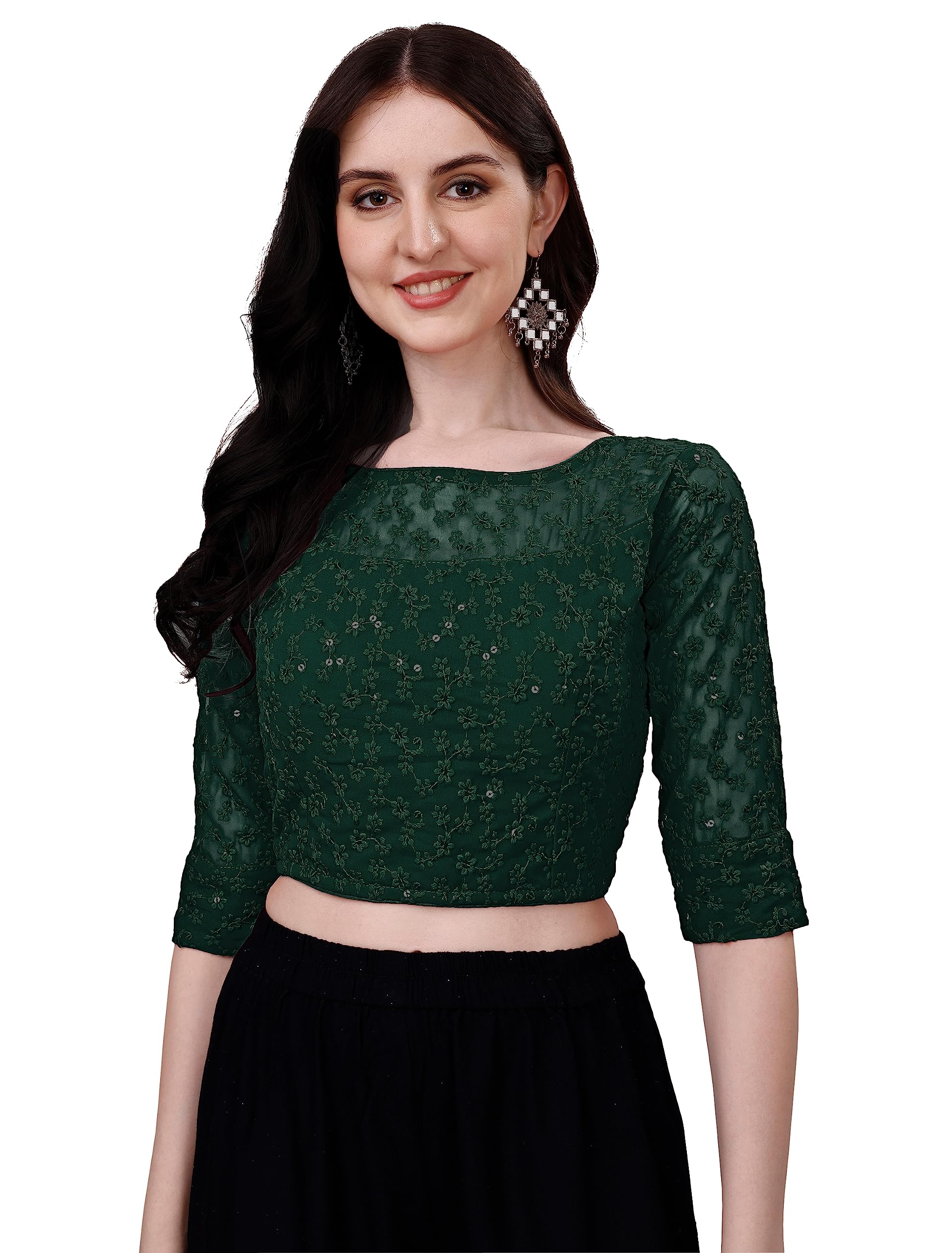 Pujia Mills Womens Readymade Fancy Sifli Work Half Sleeve Saree Blouse.