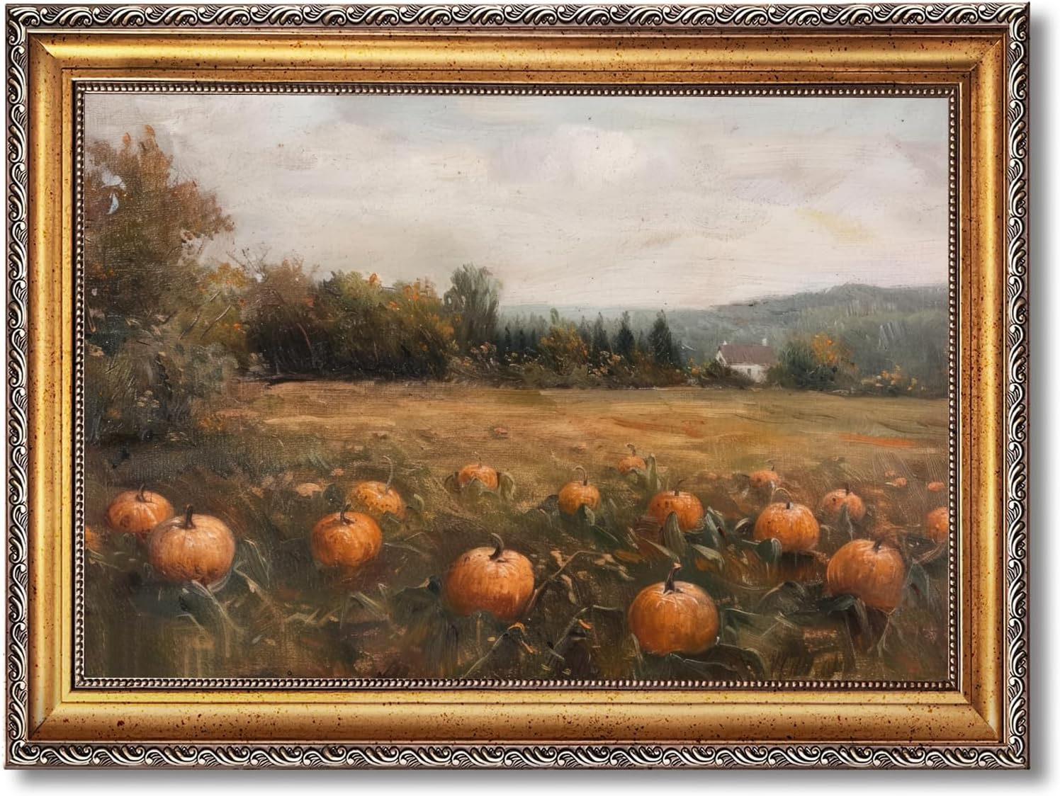 Vintage Sunset Landscape Framed Wall Art Autumn Fields Oil Painting Poster Rustic Horizontal Nature Countryside Scene Canvas Prints Home Interior Decor for Living Room Bedroom 36x24inch