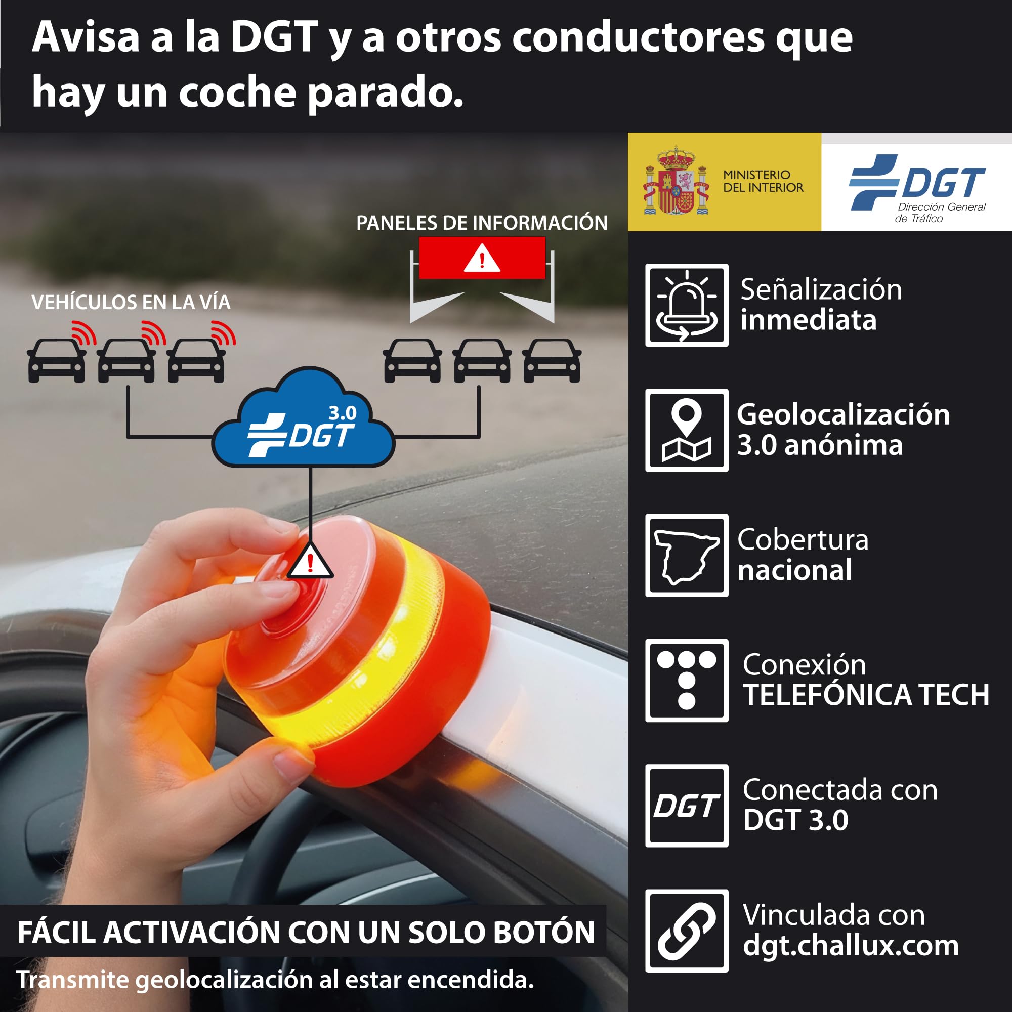 KRASER KRV16IOT Baliza V16 Homologada DGT más Visible y Segura, Geolocalizador Avanzado 3.0, Luz Emergencia Coche Obligatoria en 2026, SIM y Datos Incluidos Telefonica, Potente Base Magnetica LED 360º