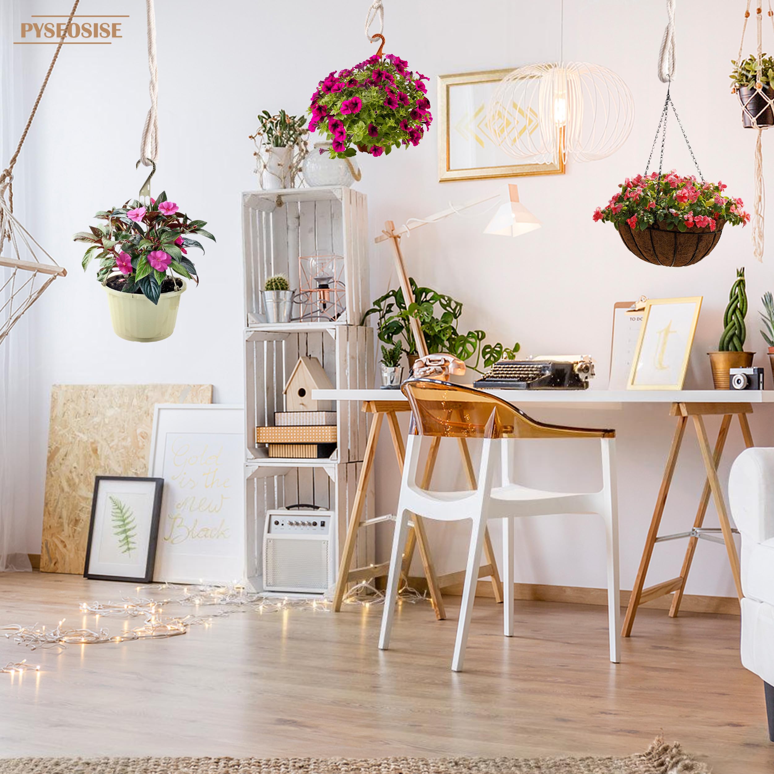 Rallonges de Suspension Plante, 6 Pièces Support de Plantes Macramé, Suspension Pot de Fleurs en Corde de Coton Beige Style Bohème avec Crochets pour Extérieur Jardin et Balcon