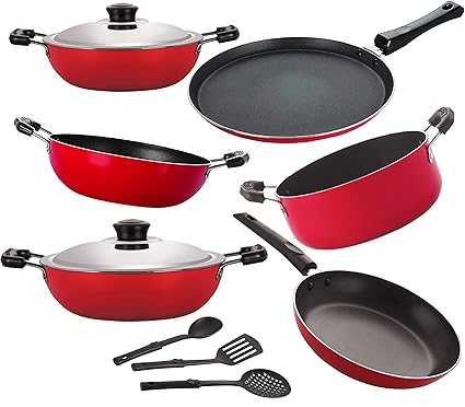 Nirlon 3 Layer Non Stick Dishwasher Safe Cookware Utensil Gift Set Offer - 9 Pieces [FT13_KD14_DKD(M)_DKD(B)_Cass20_TP24_3SPN]