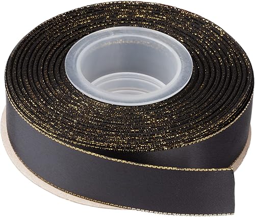 Miniatura 12 de Cinta de satén de doble cara de 3/8 pulgadas con borde dorado de 25 yardas (810-marfil), juego para envoltura de regalos, decoración de fiestas