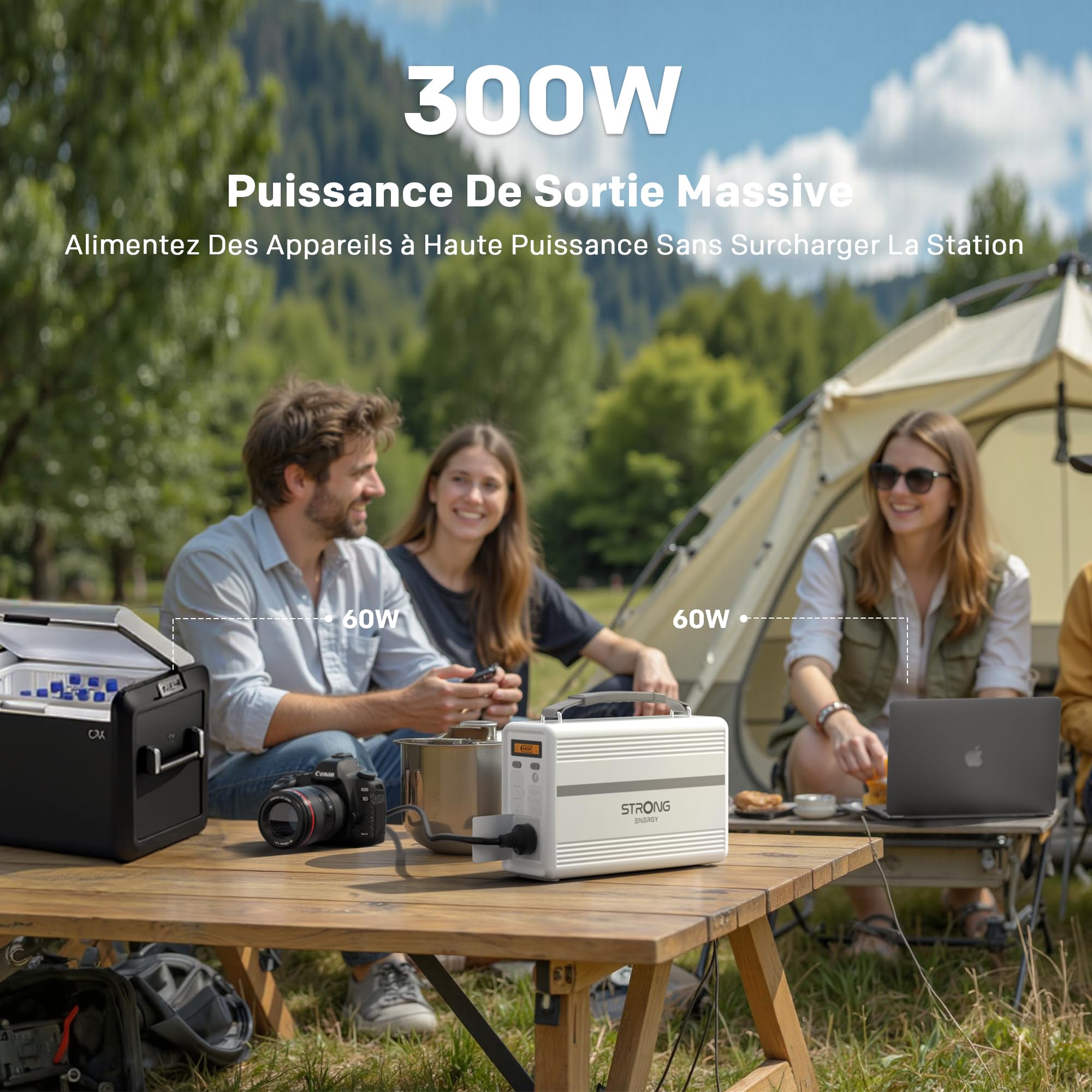 STRONG P300 Centrale Électrique Portable, 307,2Wh Batterie LiFePO4, 300W Solaire, MPPT, Protection BMS, QC3.0 & PD 30W, pour Camping, Voyage, Urgences en Extérieur