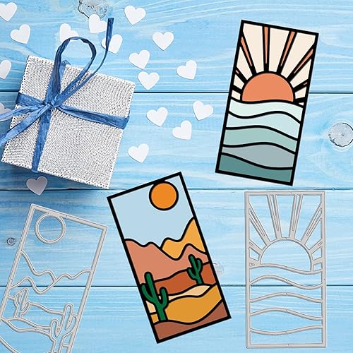 Miniatura 5 de ORIGACH Juego de 4 troqueles de corte para marco de fondo de playa, desierto, paisaje, desierto, metal, abstracto, paisaje, troquelado, troquelado,