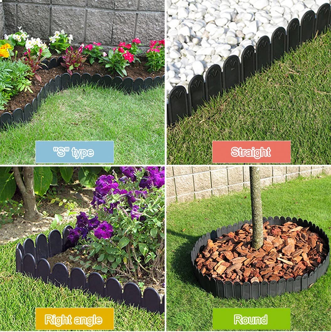 Bordo per Giardino Prato, Palizzata Recinzione in Plastica, Recinzioni Adatto per Aiuole e Prati, Bordo in plastica, 4m/6m, Altezza: 22cm, Bianco, Nero, Marrone, Verde
