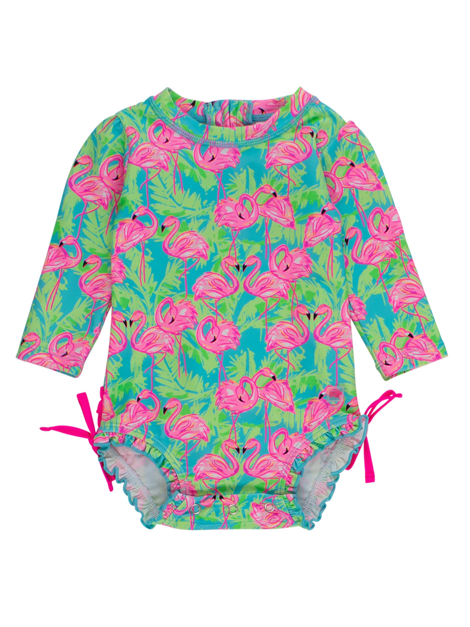 RuffleButts Baby Girls Novelty Baby One Piece - Rash Guard Swimsuit UPF 50+