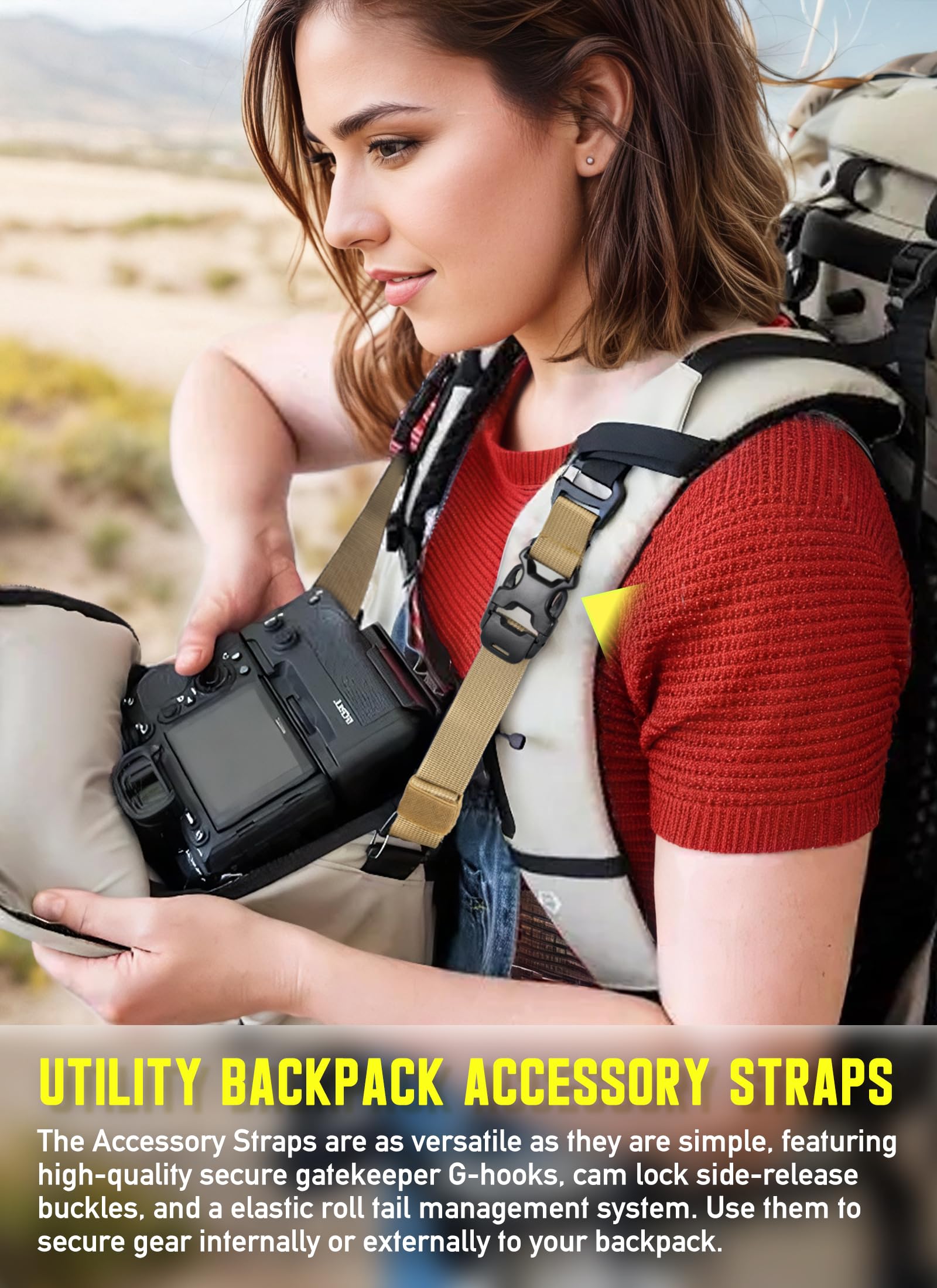 Sangles de sac à dos Molle - Système de rush - Fixation Molle pour sac à dos tactique militaire - Accessoires de transport d'équipement - Sangle de fixation par compression - Sangle de