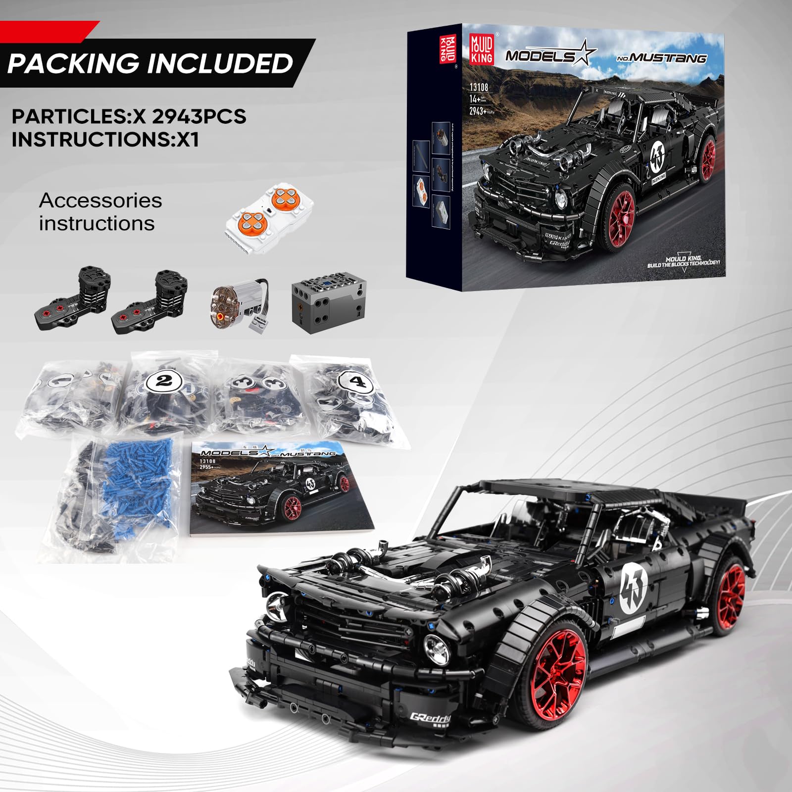 Amazon.co.jp: Mould King 13108大人の自動車製造キット、Mustang玩具