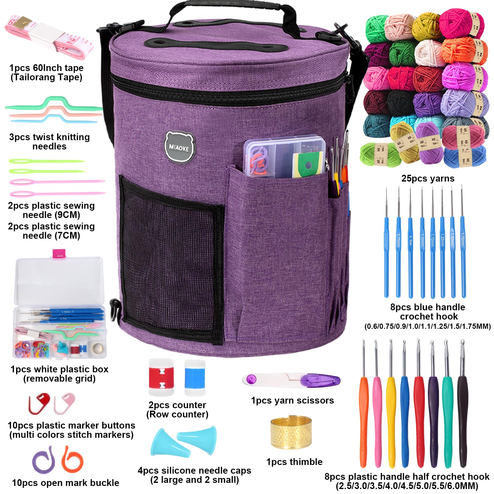 MIAOKE 79pc Crochet Kit, Large Knitting Bag Yarn Storage Organizer, Knitting & Crochet Supplies, Waterproof Crochet Bag - Image 2