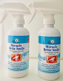 Miracle Brite Smile MOUTHWASH - Food Grade Hydrogen Peroxide and Essential Oils - 2 Bottle - 12 oz with Spray