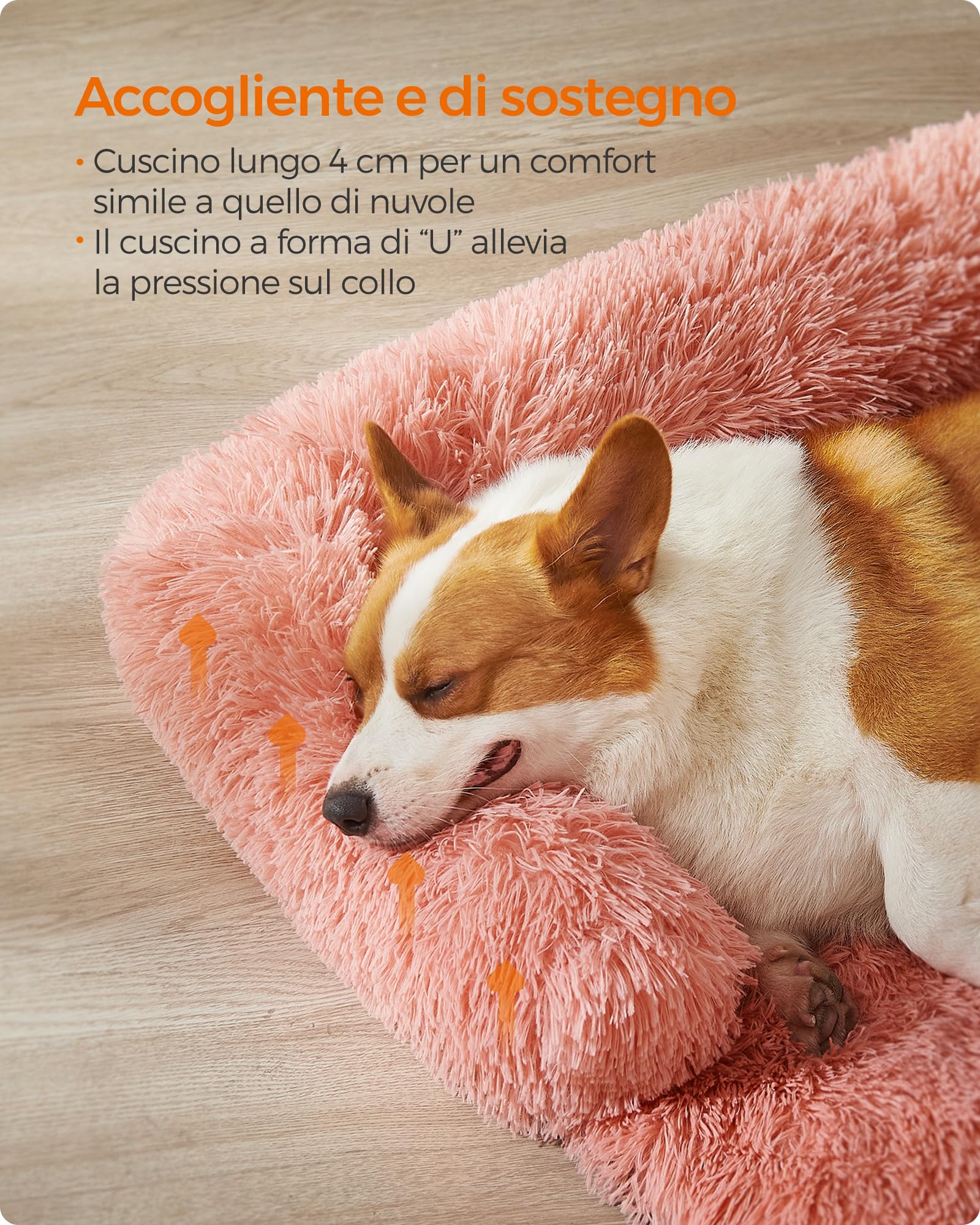 Feandrea FluffyHug Cuccia per Cani di Peluche, Tappeto Copridivano per Animali, Divano per Cani, L, per Cani Medi, 95 x 85 x 16 cm, Rosa PGW222R01