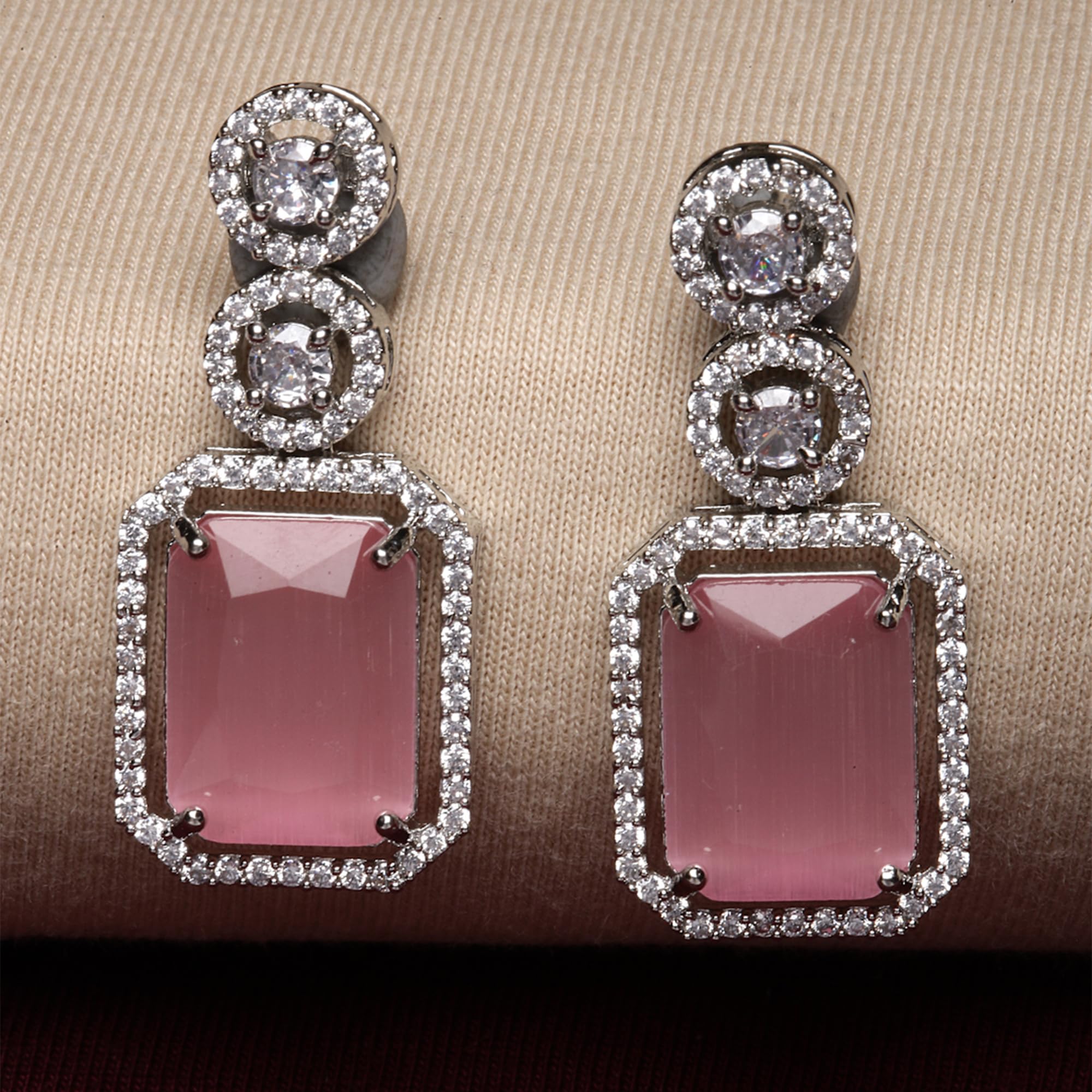 Oxidised Silver-Plated American Diamond Oval Drop Earrings