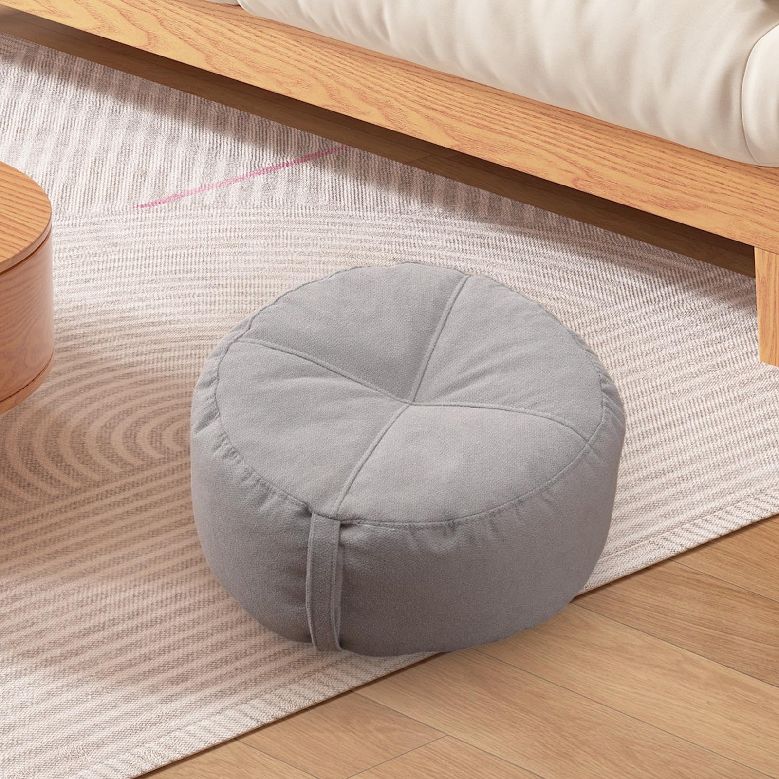 Cuscino Rotondo da Pavimento, Comodo Cuscino per Sedersi a Terra, Cuscino da Meditazione, Cuscino per Divano. Realizzato in Lino Resistente per Uso in, Grigio