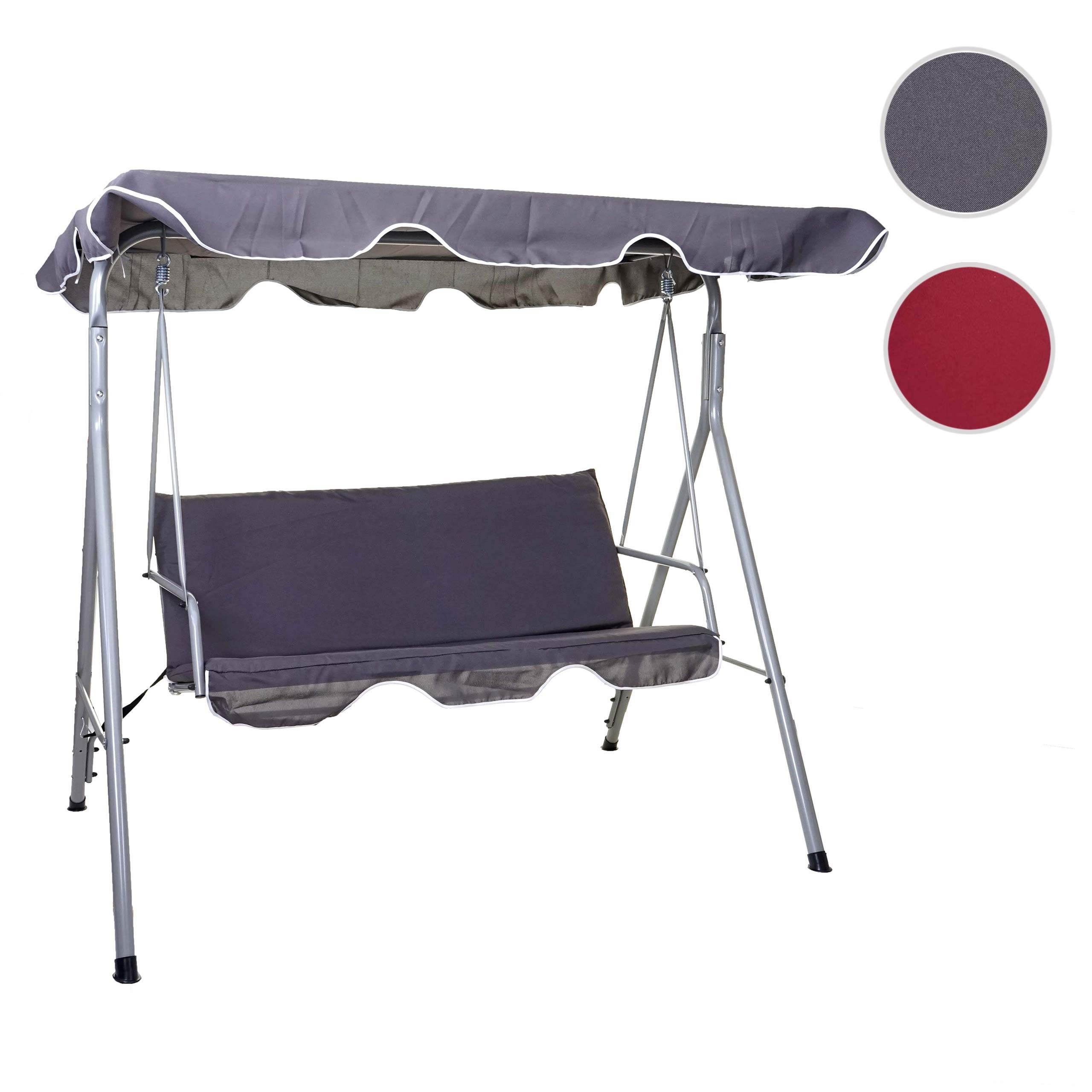 Mendler Hollywoodschaukel HWC-D61, Gartenschaukel Hängeschaukel Banco, de 3 plazas UV 50+ verstellbares Techo 197x185 cm, Gris Oscuro