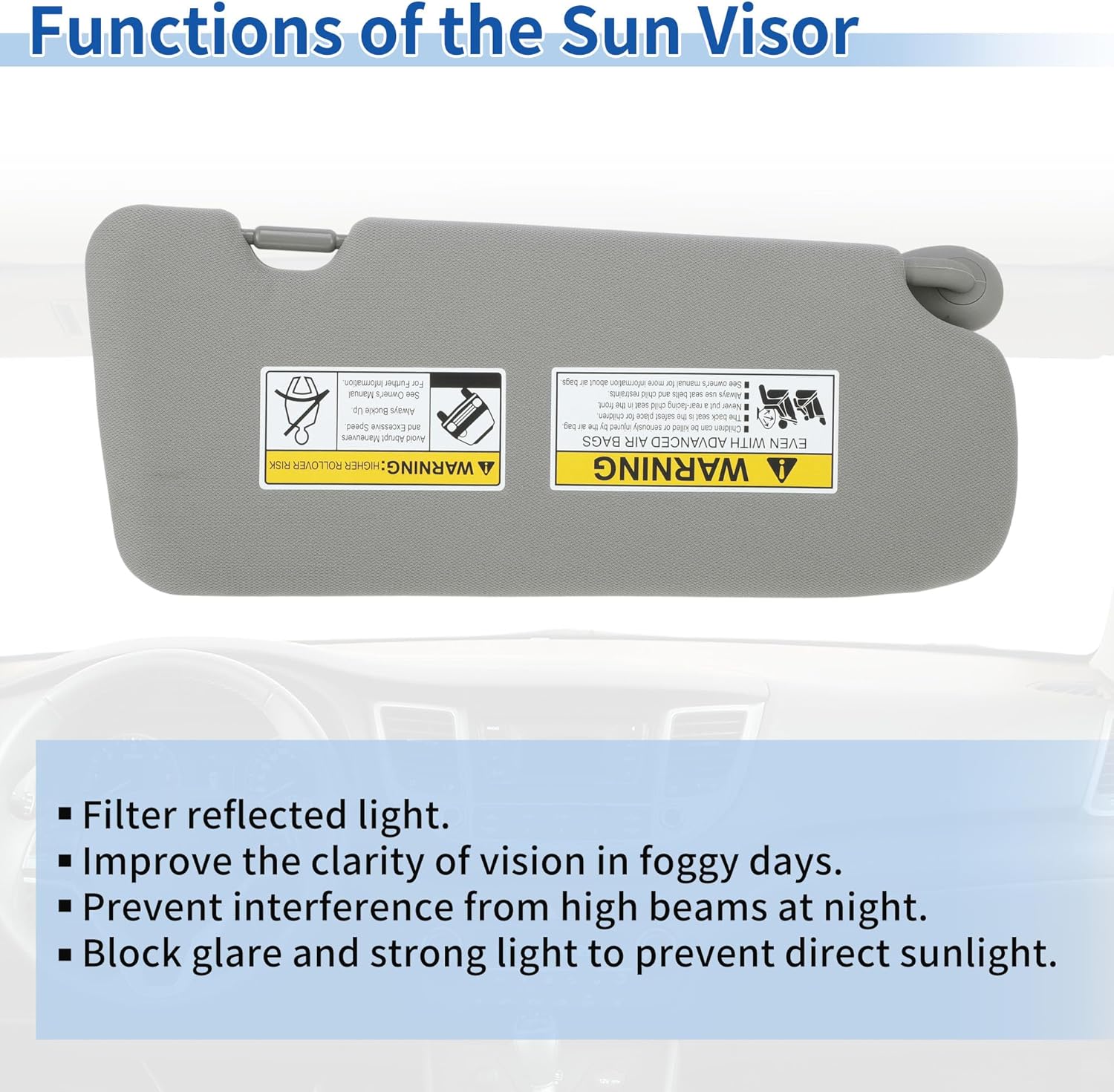 Left Driver Side Sun Visor for Honda CR-V 2017-2022, Car Sun Visor Assembly W/Vanity Light & Mirror Replaces No.83280-TLA-A62/83280-TLY-H11ZB Gray