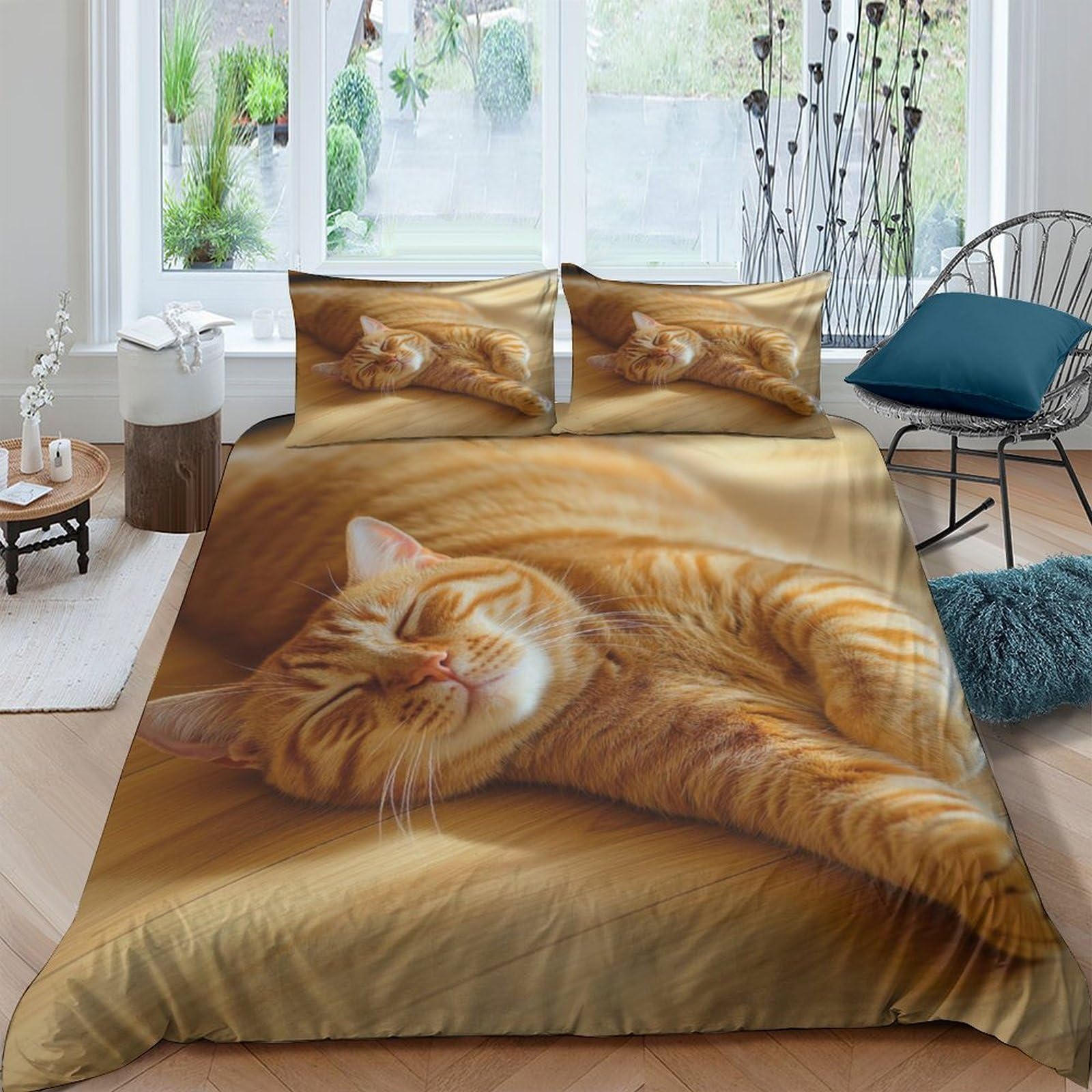 Ctjqhvkz Style-7 3D Printed Ginger Cat Fitted Sheet Microfiber Soft Breathable Sleeping Tabby Mattress Cover For Bedroom Dorm Decor 115 Single（135X200cm）