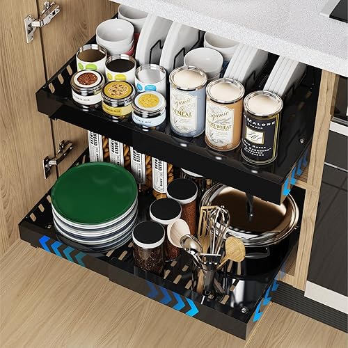 iHomara 2 Pack erweiterbarer ausziehbarer Schrankorganisator mit Klebefläche, 53