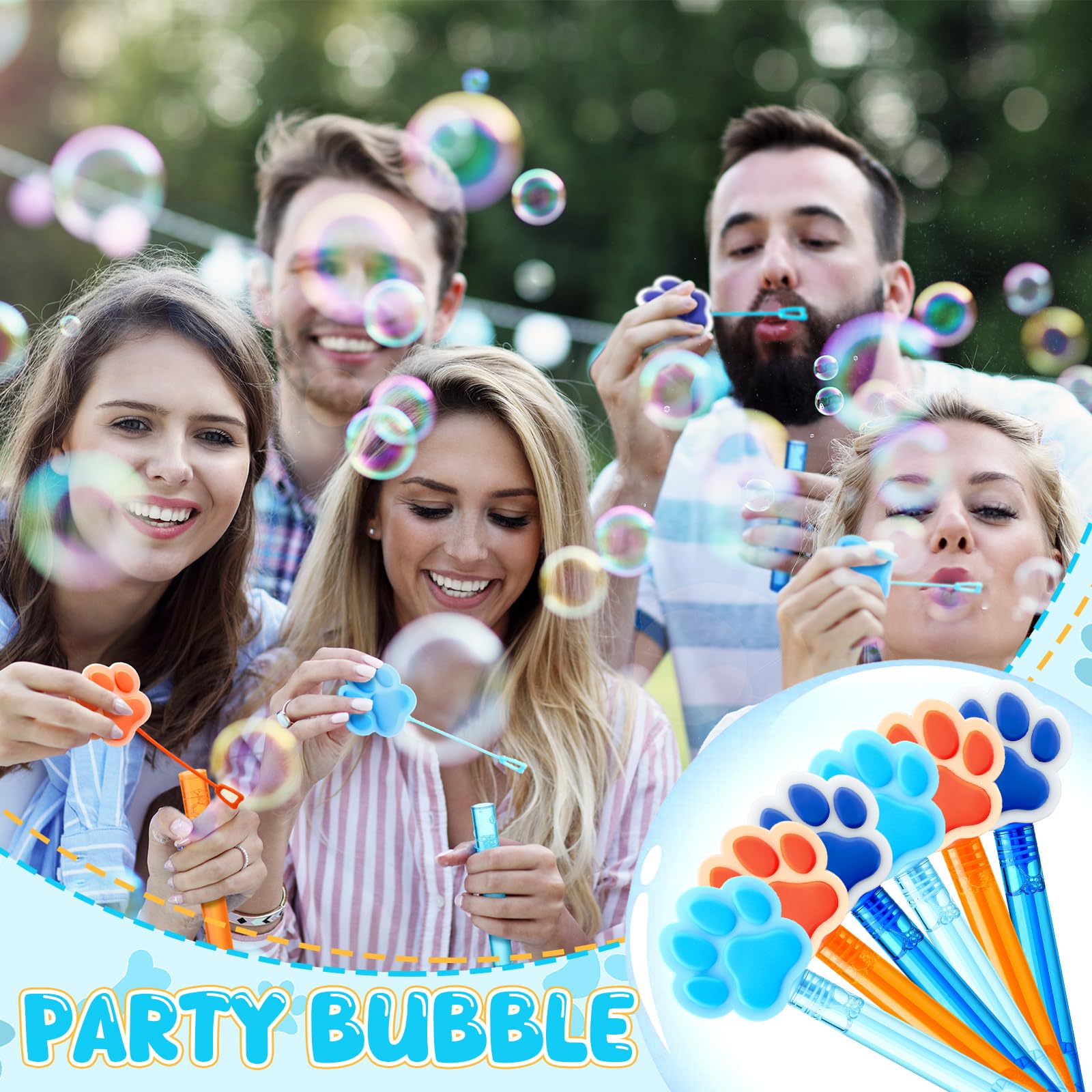 Civaner 36pcs Blue Dog Party Favor Dog Paw Bubble Wands Bulk Blue and Orange Birthday Bubble Maker Birthday Gifts Goody Bag Stuffers Party Favors Supplies(Paw Print)
