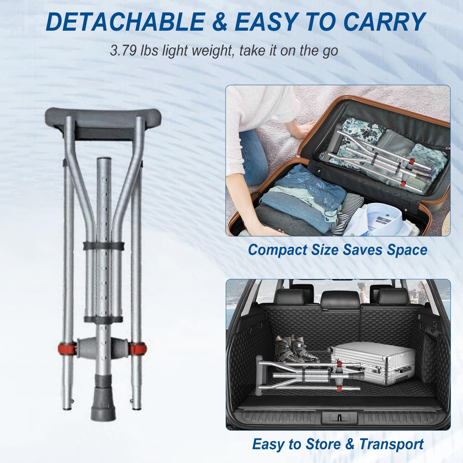 1 paire de béquilles en aluminium avec poignées souples, hauteur réglable, capacité de charge de 150 kg, béquilles pliables pour personnes handicapées après des blessures aux jambes