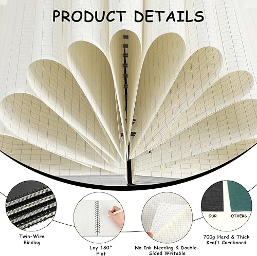 Miniatura 3 de Geyoga Paquete de 12 cuadernos de papel cuadriculado A5 en espiral de 8.3 x 5.7 pulgadas, cuadrícula cuádruple, diarios gráficos en espiral de 3.53