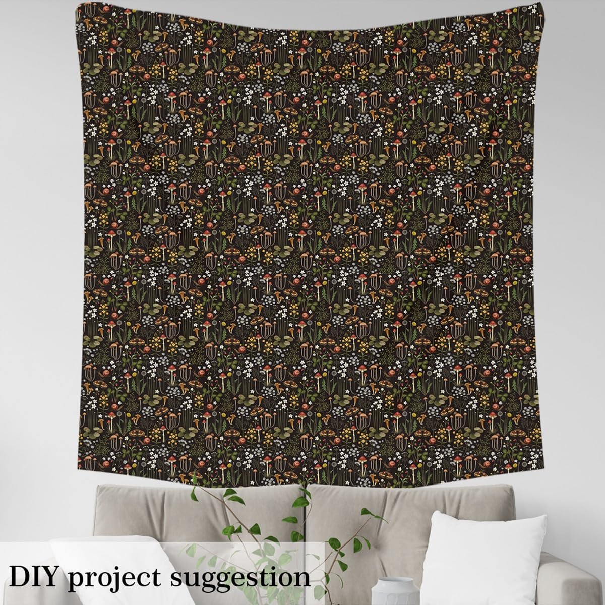 Cute Mushroon Fabric by The Yard Wild Flowers Jungle Plants Decor Fabric for Kids Teens Adults Natural Moth Snail Rustic Style Fabric for Curtain and Home DIY Projects 5 Yards,180" L x 59" W