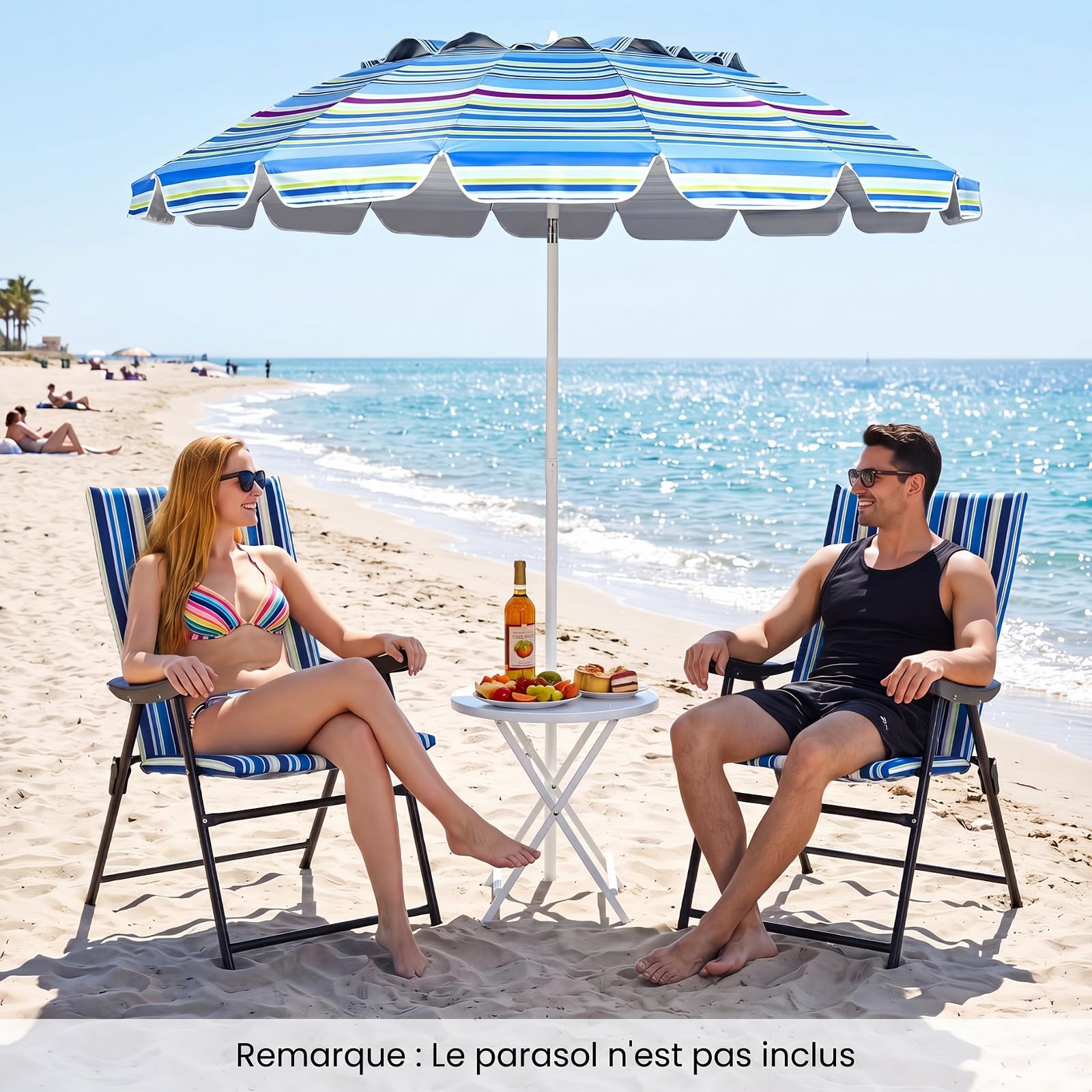 COSTWAY Lot de 2 Chaises de Plage Pliable, Chaise Pliante Camping Légère en Métal, Siège Rembourré, Tissu Polyester, Dossier Haut, Fauteuil Exterieur pour Pêche Pique-Nique Jardin, Charge 150 kg