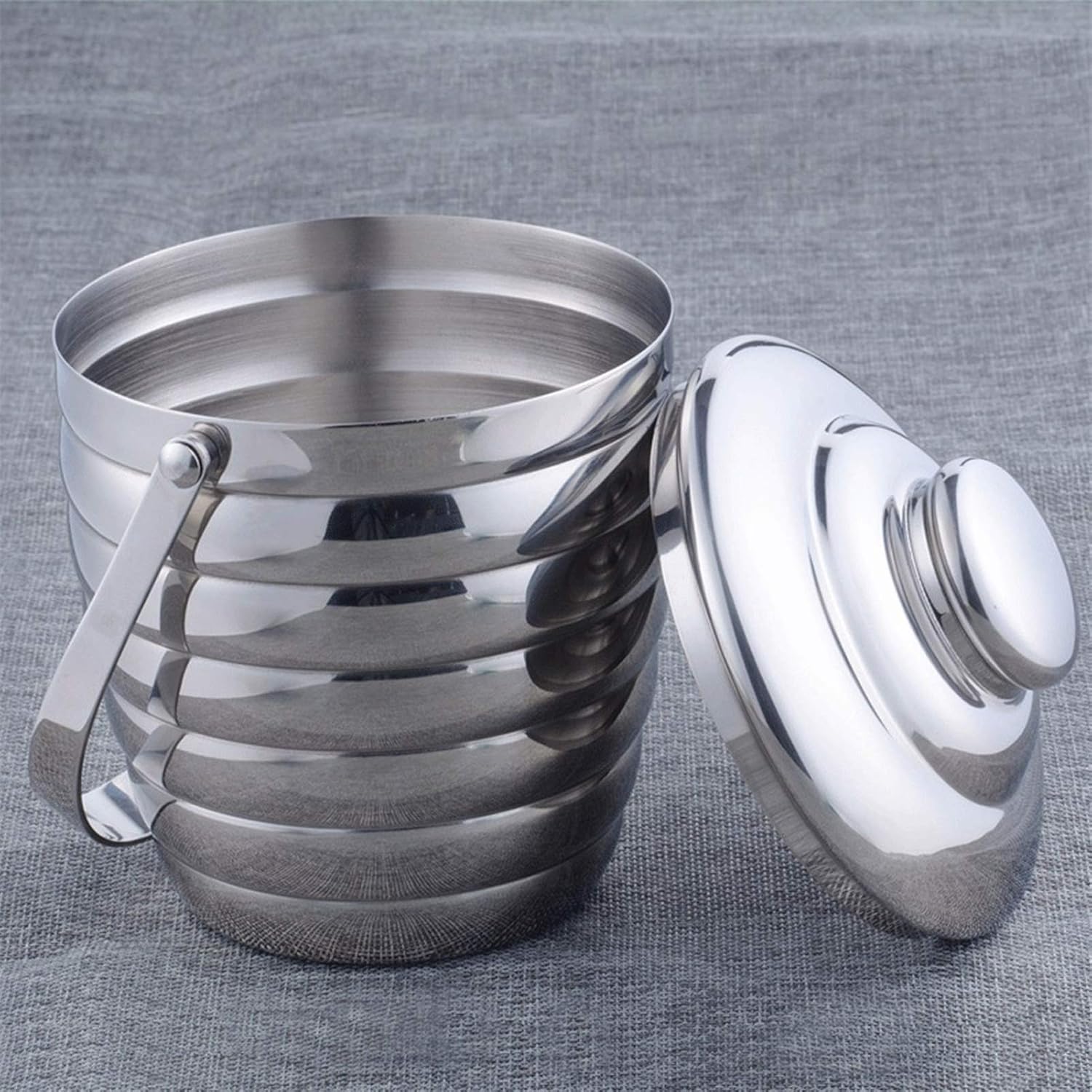 Thickened Stainless Steel Threaded Ice Bucket Insulated Stainless Steel Double Wall Ice Bucket with Lid with Stainless Steel Ice Tong