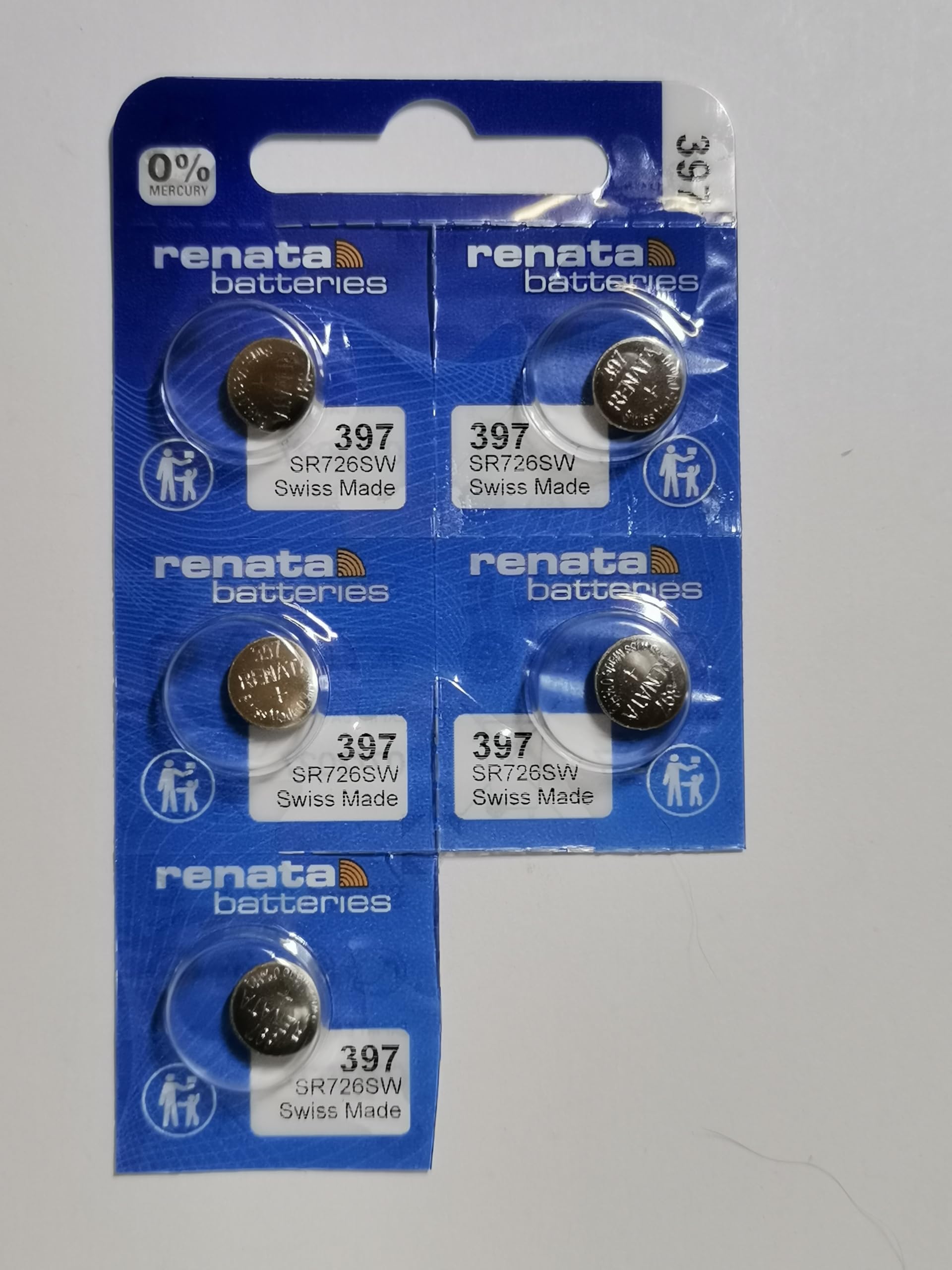 Renata 397 Button Cell watch battery, 5 Batteries