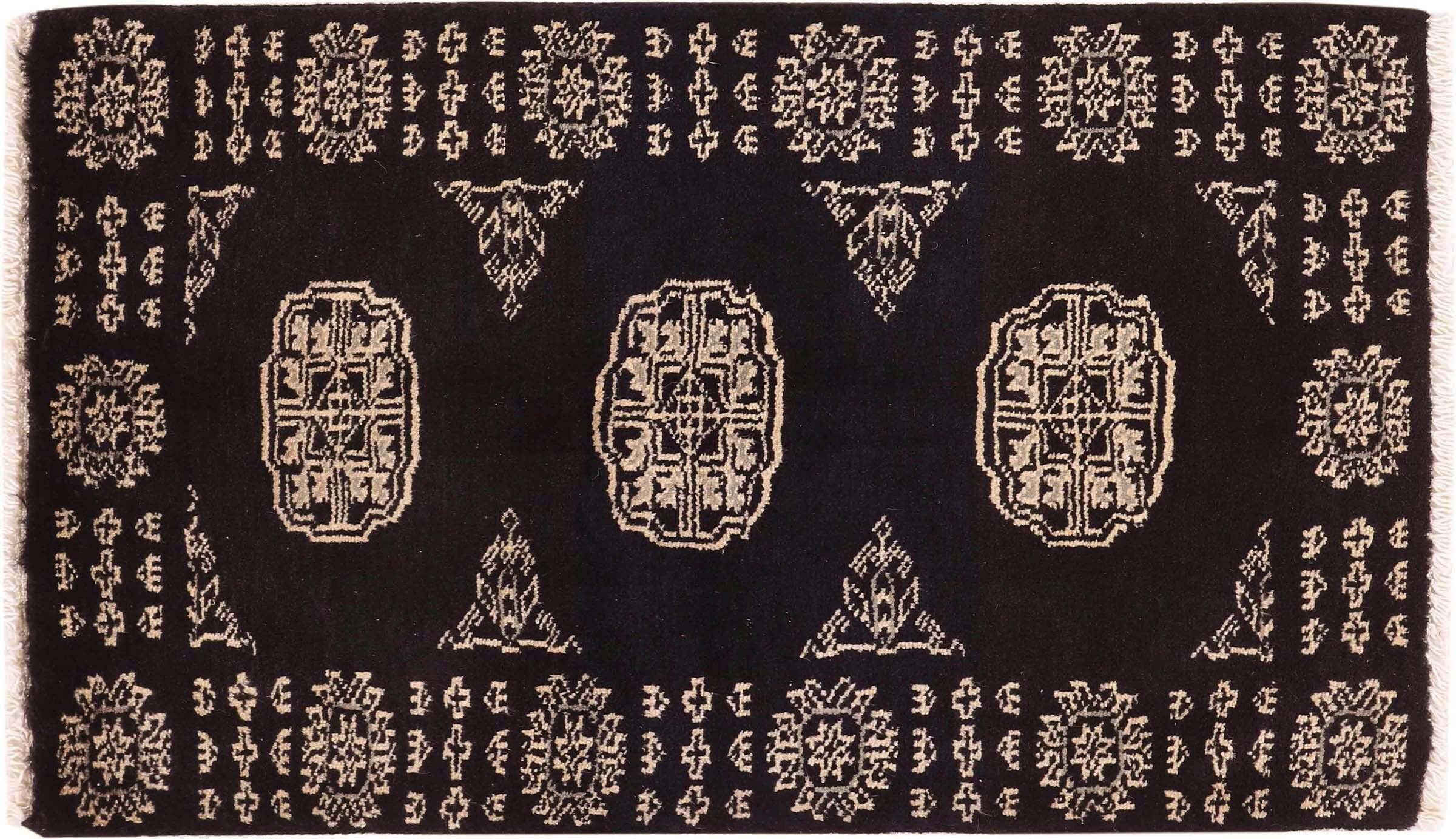 Tapis Pakistan Buchara 3 couches tissé à la main noir géométrique 50x80 cm