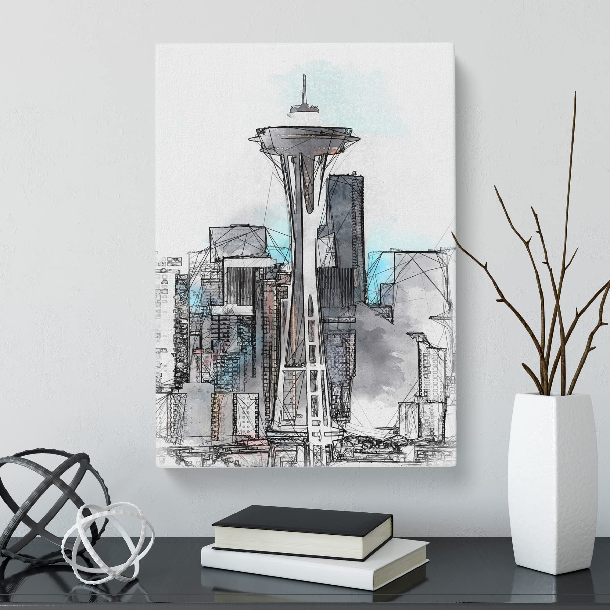 Space Needle In Seattle Washington Canvas Print, Mixed, 25L x 50W cm - Image 3