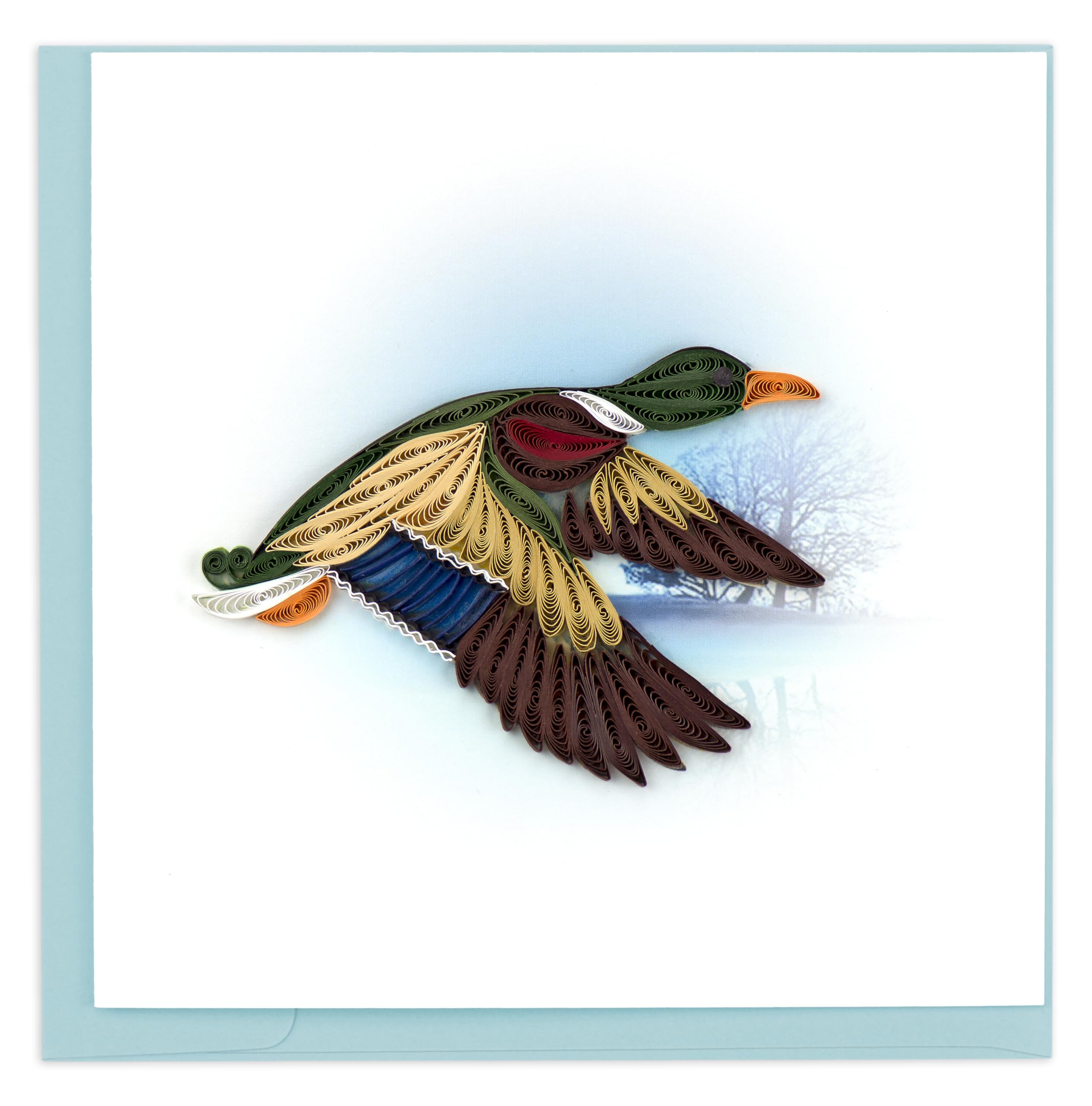 Quilling Mallard Duck in Flight Quacking Adventure Hand-Finished Greeting Card Frameable Art
