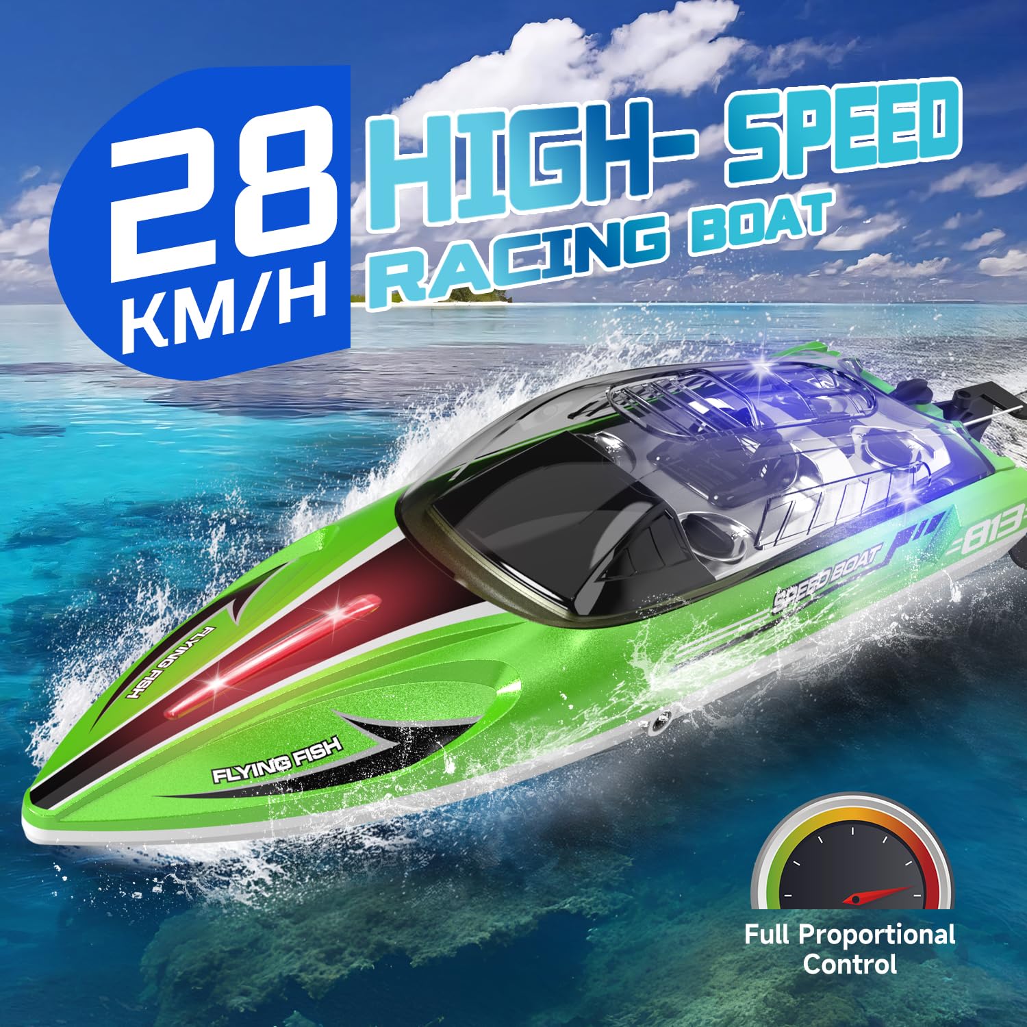 PENGBU RC Zdalnie sterowana łódź od 6 do 8 lat, 1:16 RC Boot zdalnie sterowana 28 km/h, Speedboot z pilotem zdalnego sterowania, dla dzieci od 6 do 8 lat, zabawka basenowa z 2 akumulatorami, podwójna