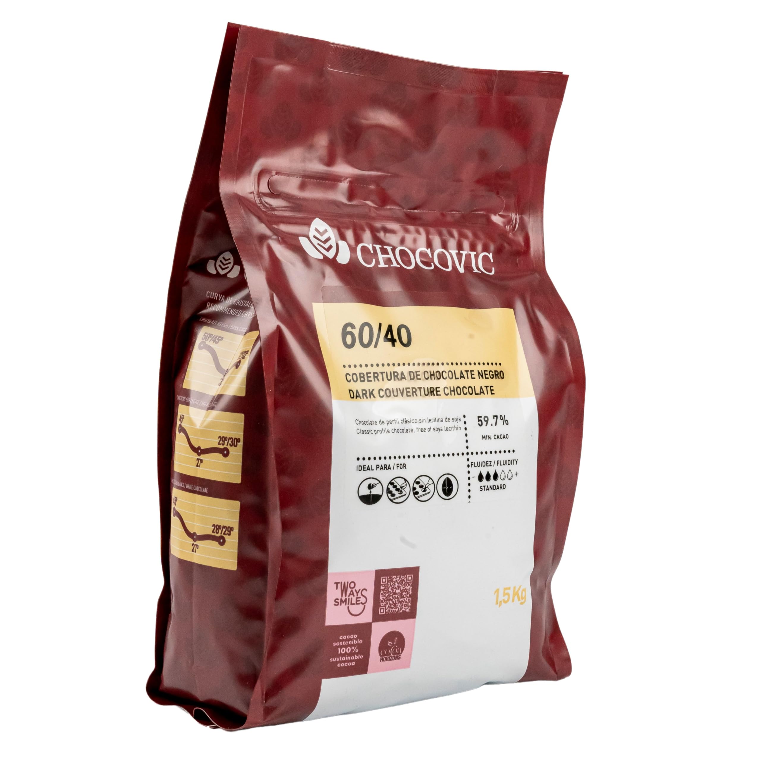 Dunkle Schokolade 59,7% Kakao Kuvertüre 1,5 kg Schokoladen-Drops zum Backen & Schmelzen