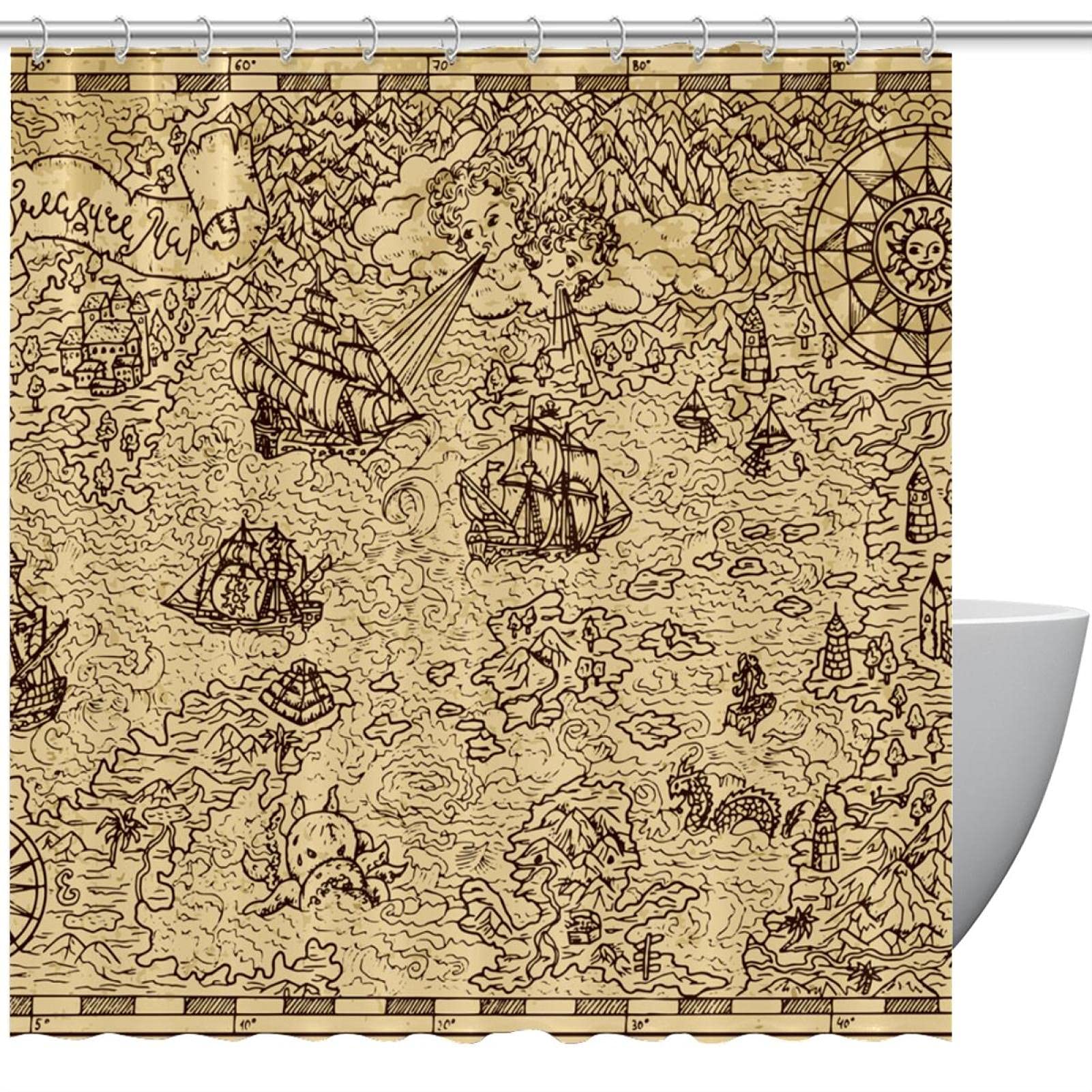 Rideau de douche vintage pirate coloré 183 x 183 cm imperméable et drôle