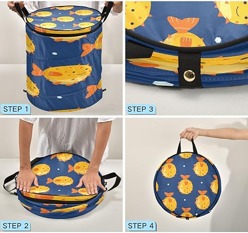 Miniatura 3 de round linen collapsable durable fabric storage for dorm Cartoon Hawaiian Fish Pattern,canastos para ropa sucia