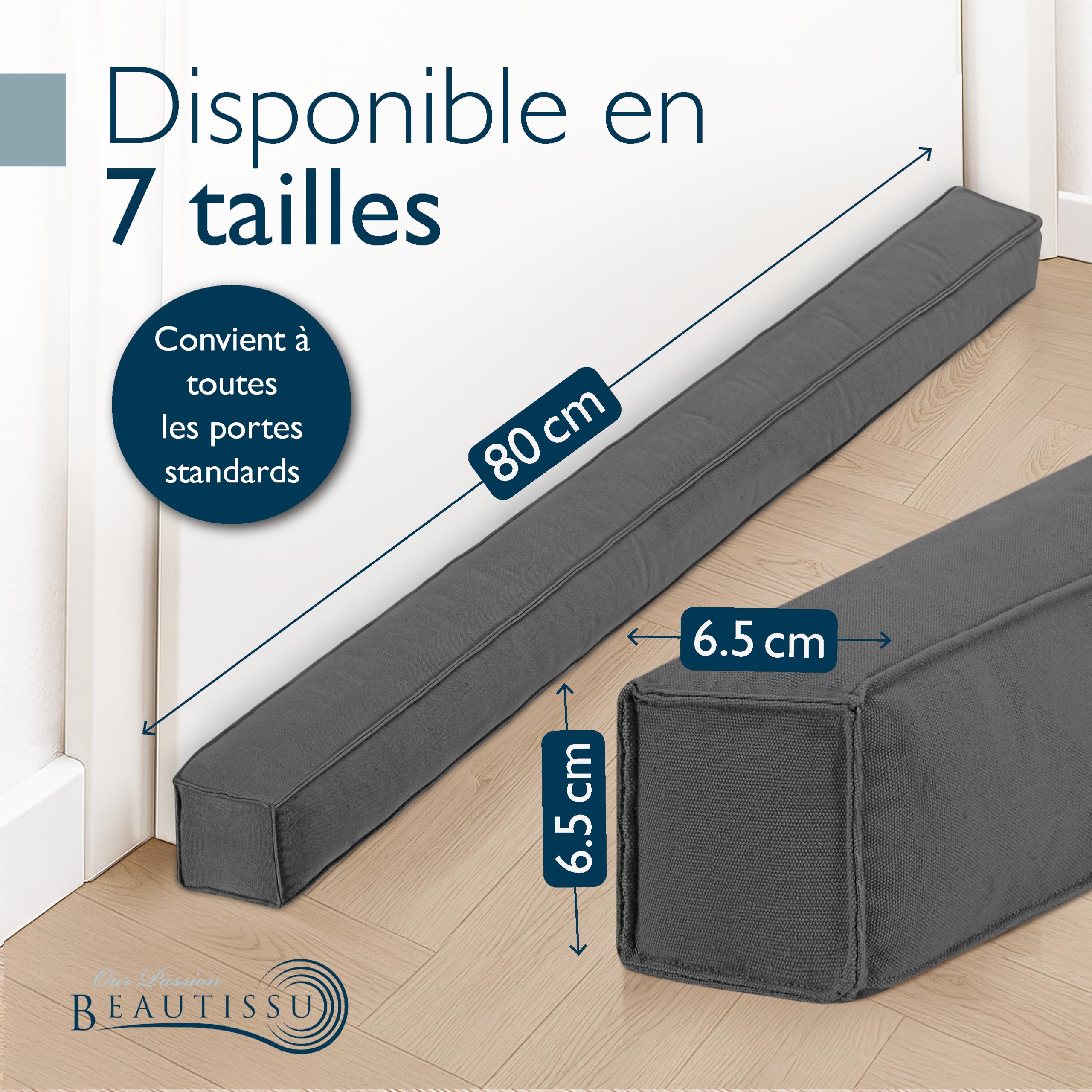 Beautissu 2X Boudin de Porte Isolant d'Entrée 80 cm – Bas de Porte Anti Froid Bruit – Coussin Anti Courant d’Air pour Fenêtre – Coupe Vent Tissu Anthracite pour Isolation Thermique – Marin