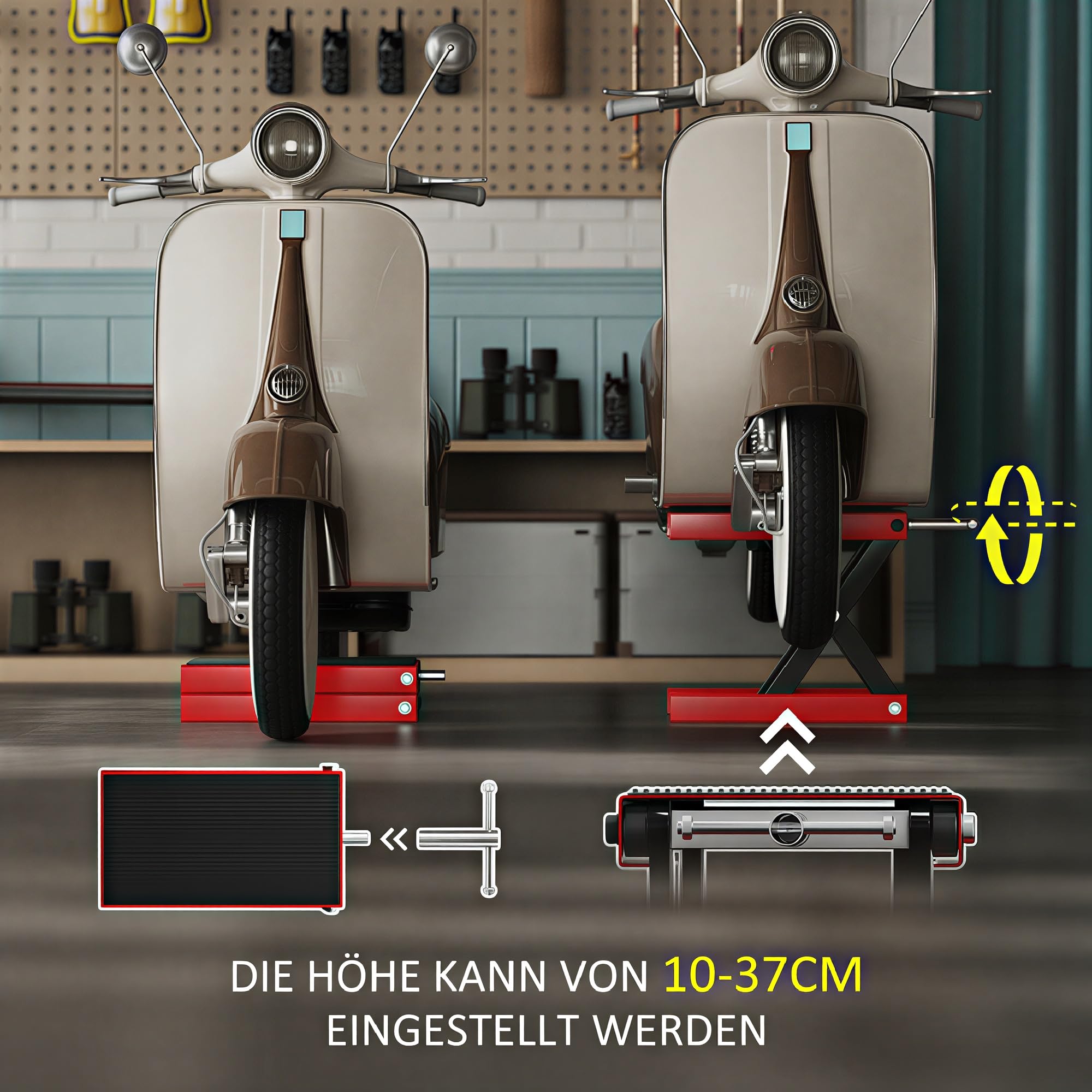 DURHAND Motorradheber 500 kg Belastbar Höhenverstellbar 100-370 mm Scherenheber für Fahrradreparatur Montagebock Motorradhebebühne für Garage & Außenbereiche