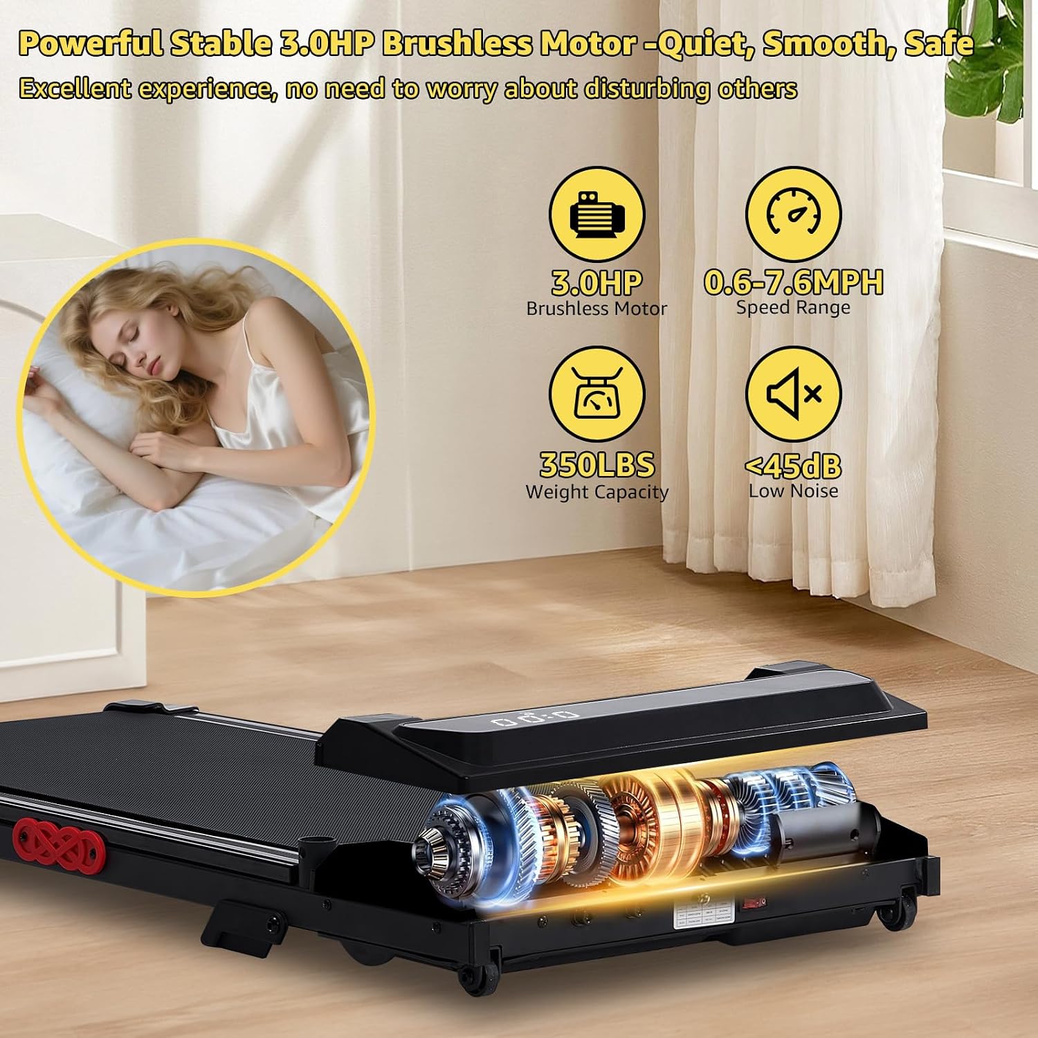 Walking Pad Treadmill with Incline, 2026 Upgrade Mini Running Portable Under Desk Treadmill for Home Office Small with Handles, 3.0HP Electric Walking Pad with Handle Bar, 0.6-7.6MPH, 350LBS thumbnail