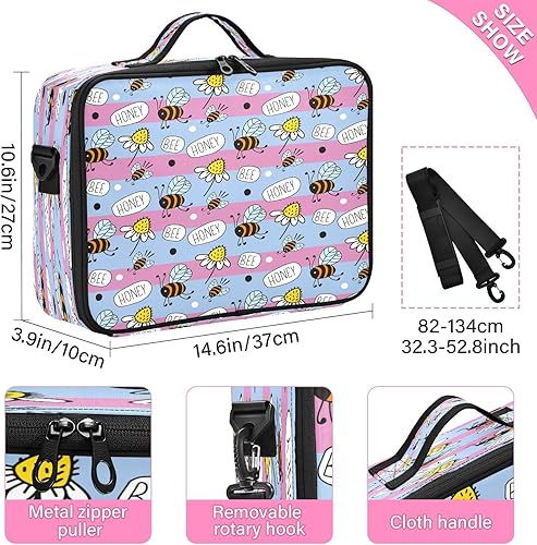 Miniatura 3 de Abejas Happy Good Luck and Daisies Bolsa de maquillaje a rayas bolsa de cosméticos grande bolsa de aseo kit de viaje bolsas de maquillaje lindo